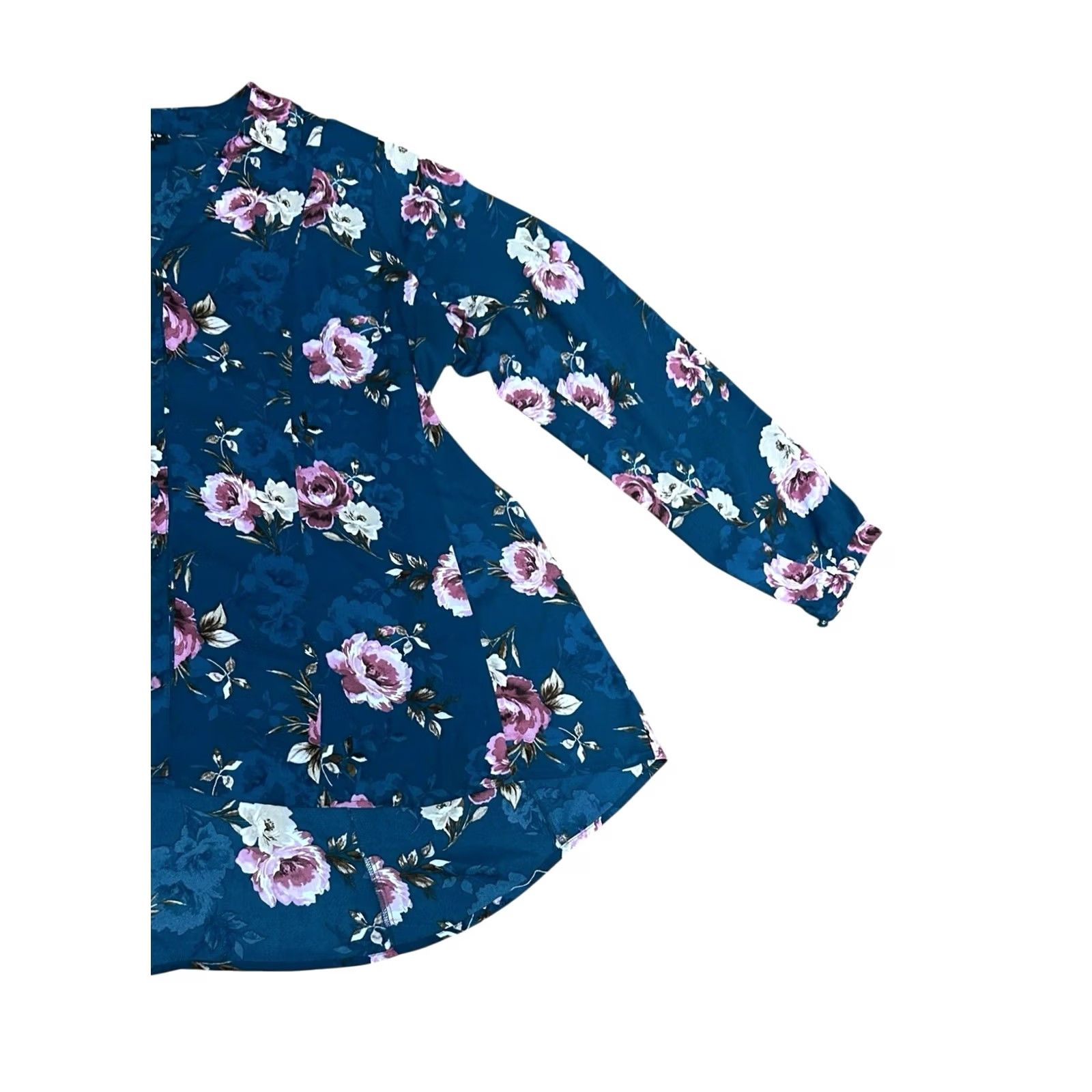 Torrid Torrid Blouse Long Sleeve Floral Fit and Flare Georgette Shirt Women's Sz 1 Blue Pattern Silk-like Polyester Sighted Vintage No Size XS / US 0-2 / IT 36-38 - 4 Thumbnail