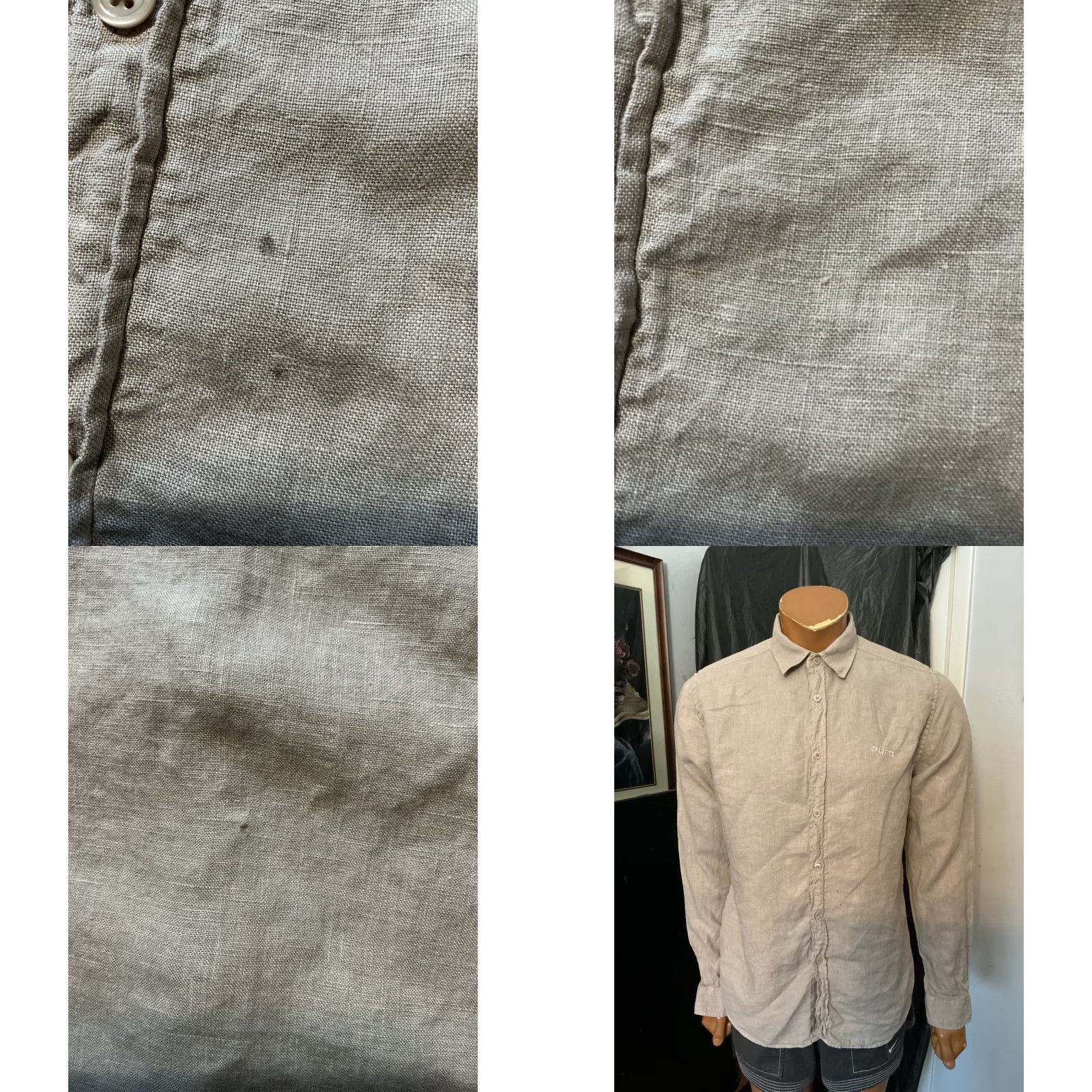 Vintage Puro Shirt Mens Taupe 100% Linen Button-Front L/S Embroidered Shirt M Sz. M Size US M / EU 48-50 / 2 - 8 Thumbnail