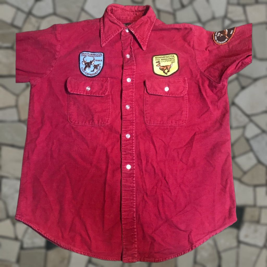 Vintage VINTAGE Klondike Button-Up Shirt Red M Men's 80s Minnesota Deer Management Cooperation Hunting Outdoor Cotton Long Sleeve Button Front Collared Size US M / EU 48-50 / 2 - 1 Thumbnail