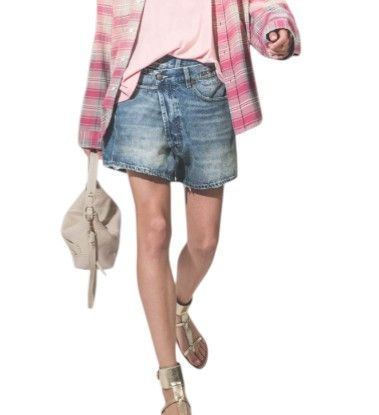 R13 CROSS OVER 25 Bain Blue Asymmetric Button Shorts 89412 Size 25" / US 0 / IT 36 - 1 Thumbnail