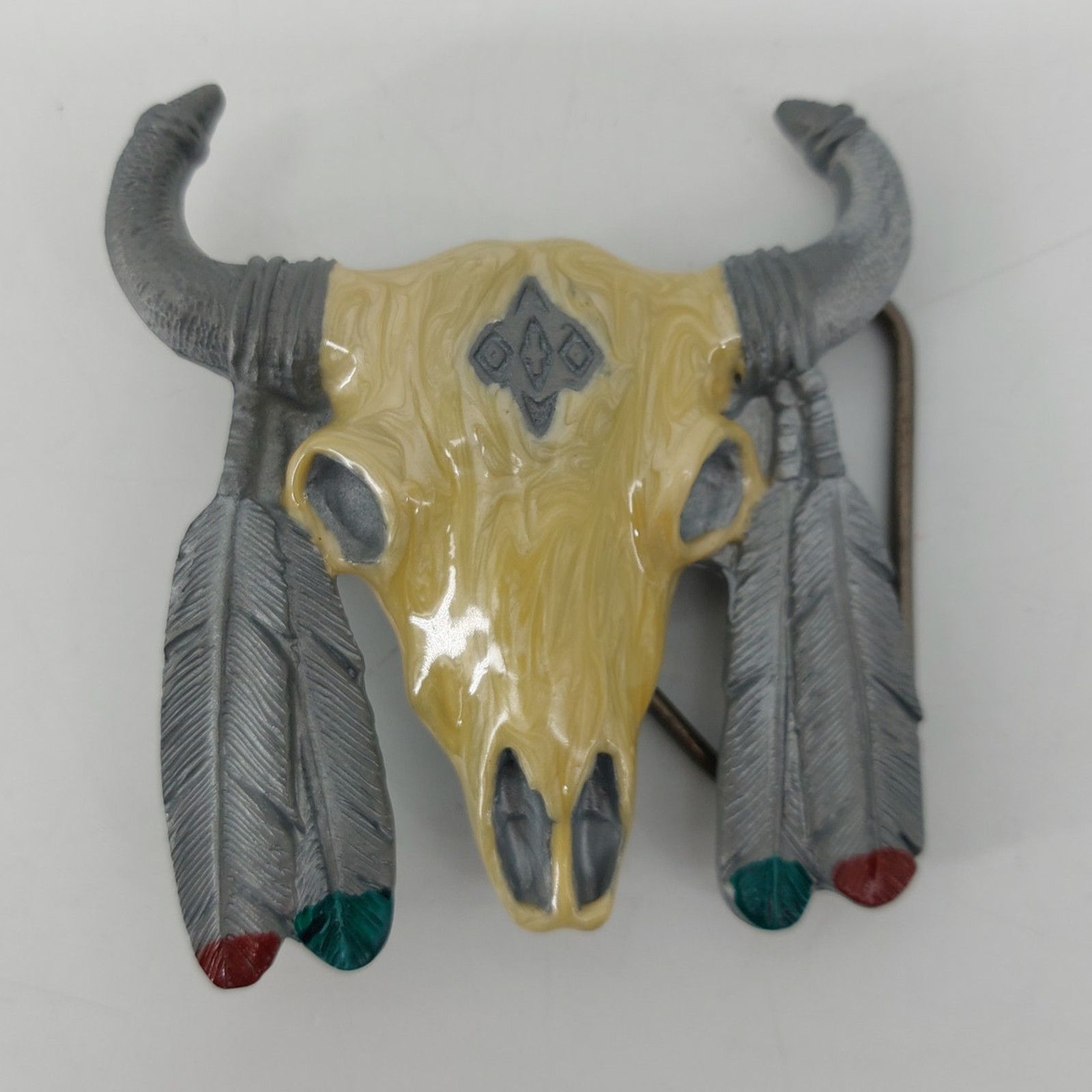 Vintage Western Skull 1992 Belt Buckle Feather Boho Cowboy Festival Size ONE SIZE - 1 Thumbnail