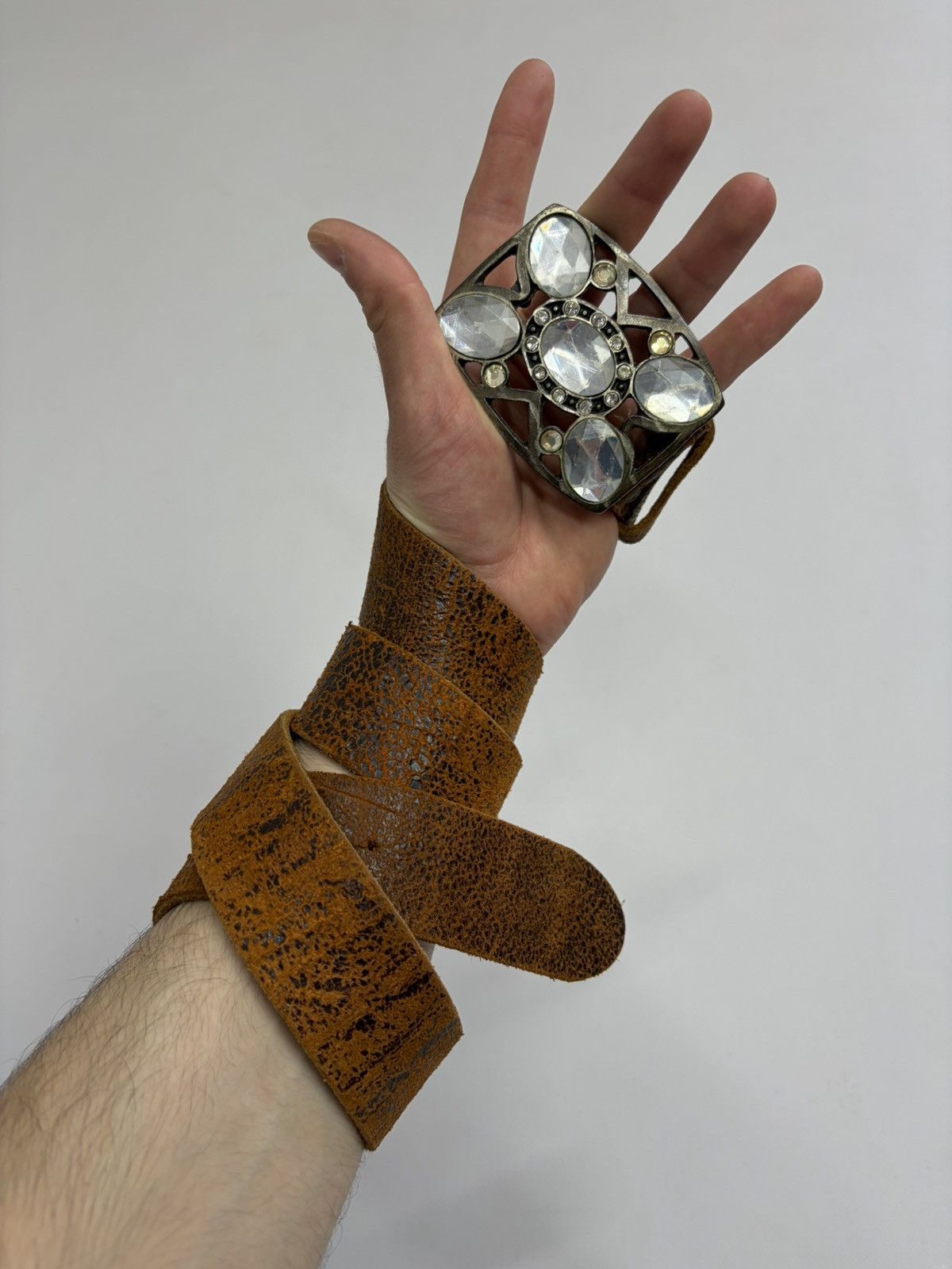 Hysteric Glamour Vintage Distressed Leather Crystal Belt Y2K Rockstar Grunge Size 32 - 7 Thumbnail
