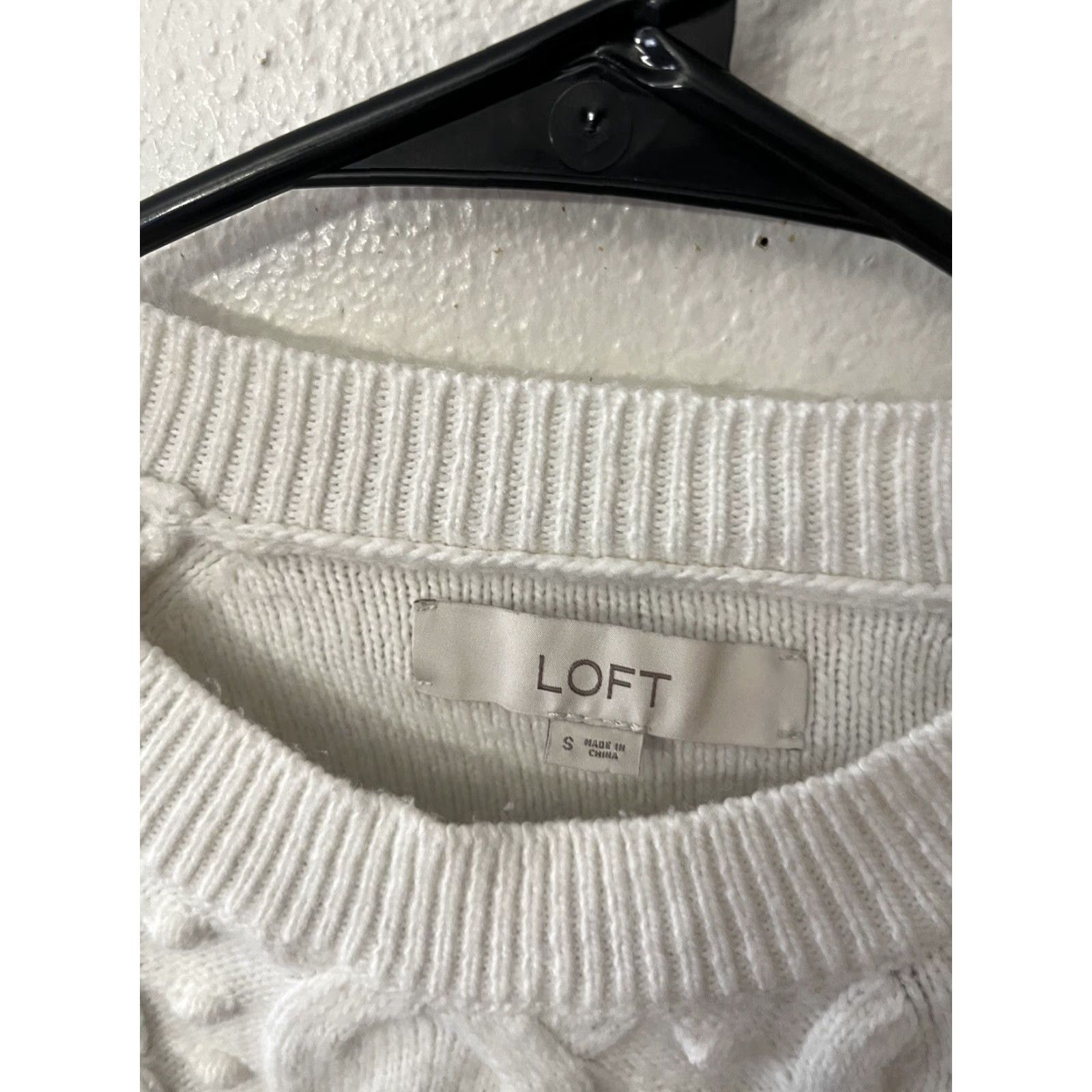Loft LOFT Plus Size S White Textured Cable Knit Sweater Polyester Acrylic Wool Blend Size S / US 4 / IT 40 - 3 Thumbnail