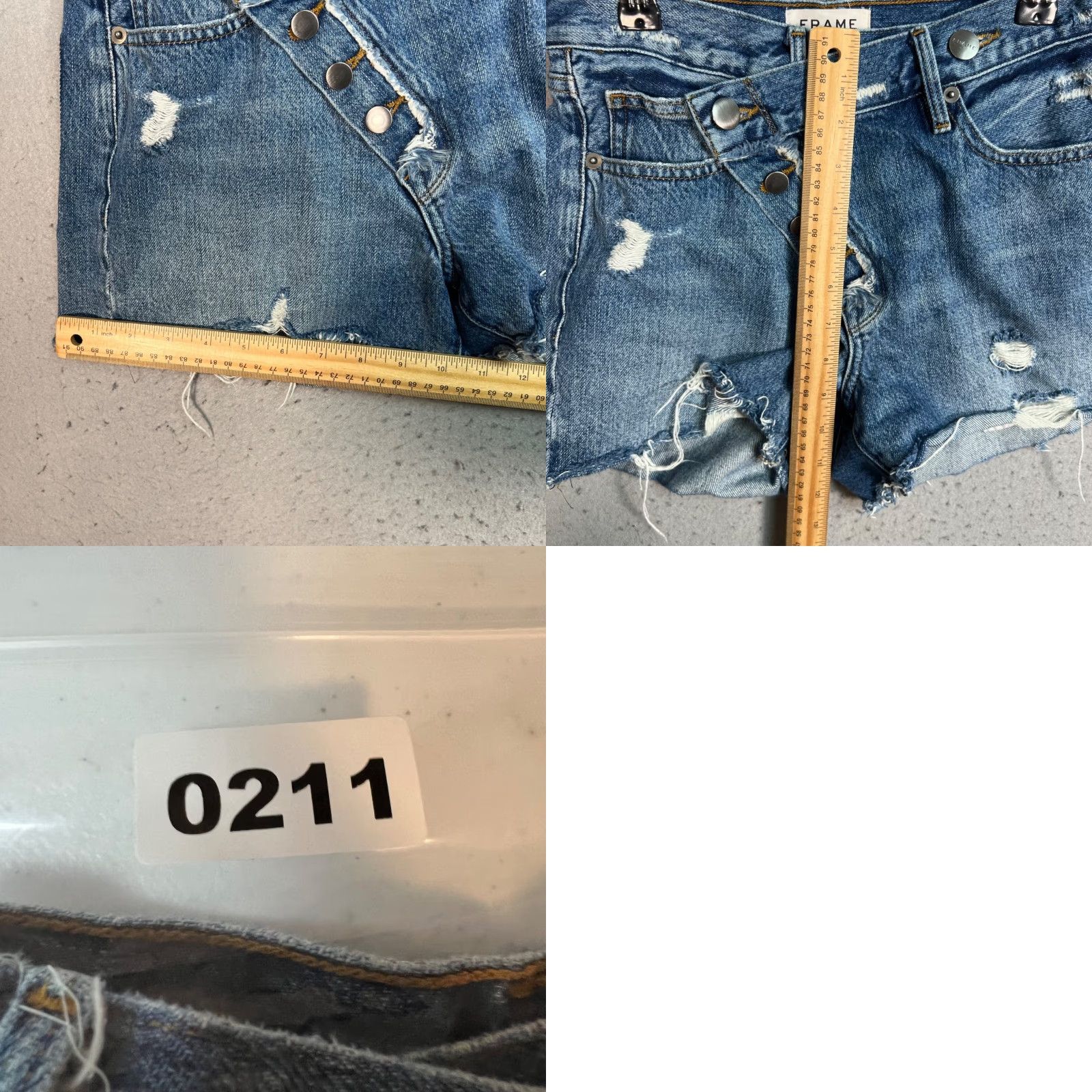 Frame FRAME Distressed HIGH-RISE Button-Fly Shorts Women's 24 Blue Denim Cut-Off Adult Womens Size 24 +5? Size 42" / US 20 - 8 Thumbnail