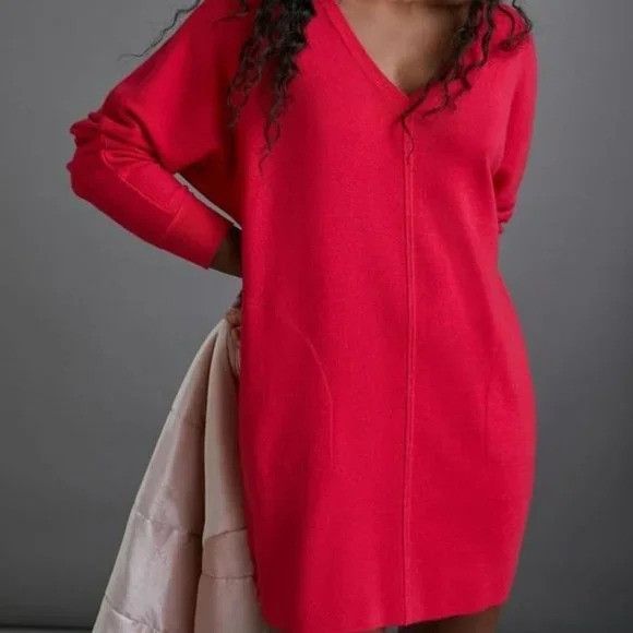 Anthropologie Saturday Sunday Anthro XS Hot Pink V Neck Sweater Dress Over Size XS / US 0-2 / IT 36-38 - 10 Thumbnail
