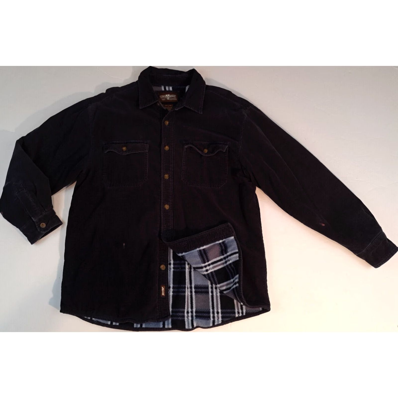 Levi's VINTAGE Levi's Shirt Corduroy Dark Navy Plaid Lined Button-Up Outdoor Men LG Regular Crew Neck? Size US L / EU 52-54 / 3 - 3 Thumbnail