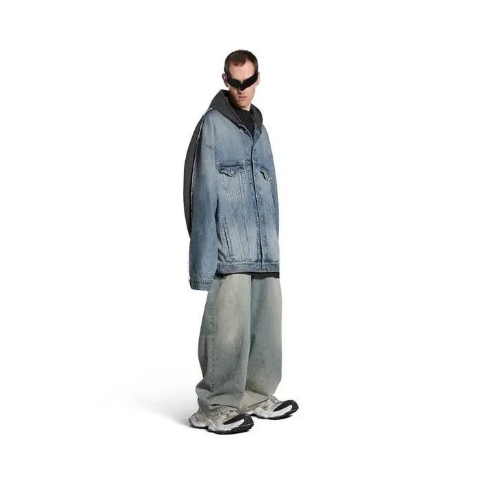 Balenciaga o1w1db11125 Stencil Type Hybrid Hooded Jacket Bleached Blue Size US XL / EU 56 / 4 - 3 Thumbnail