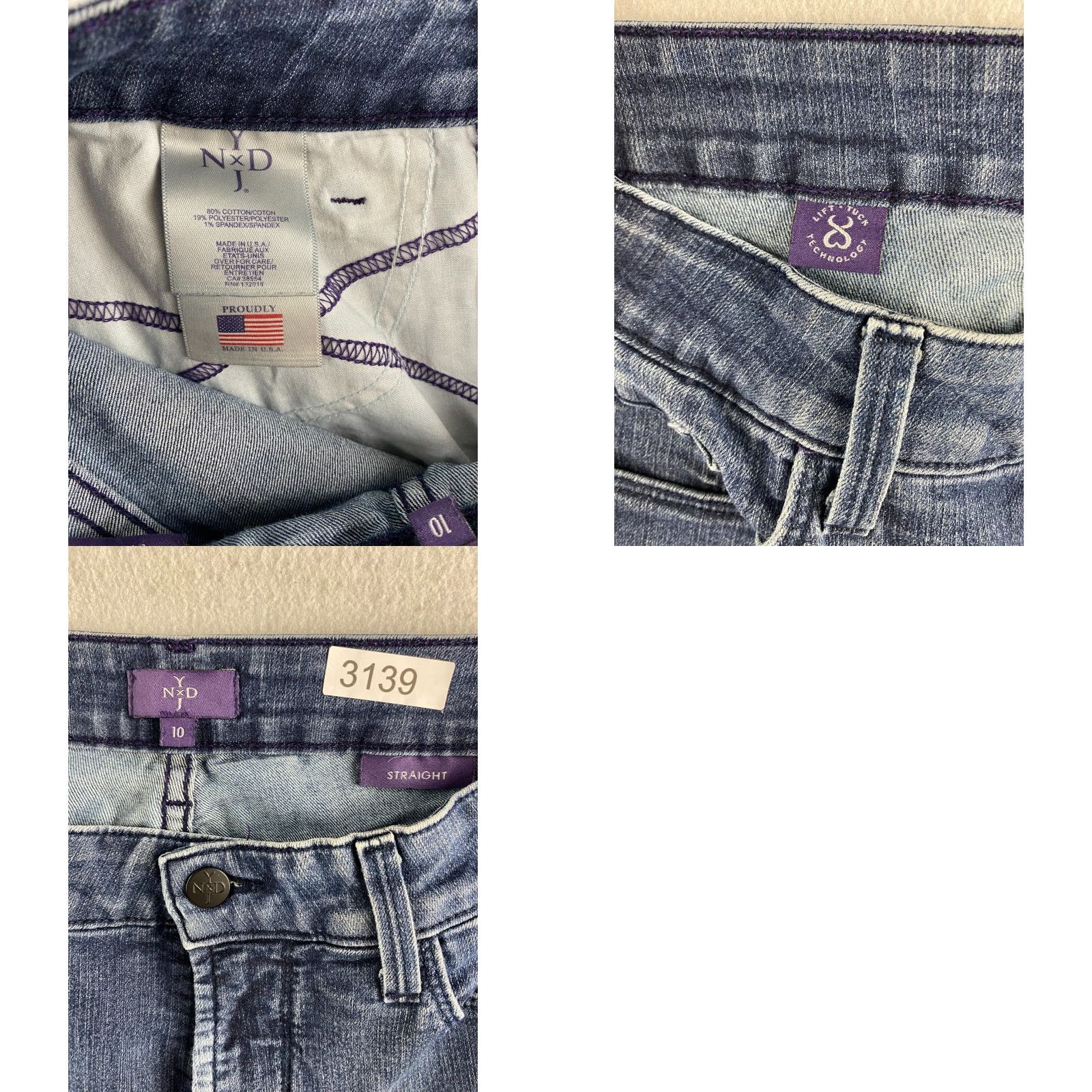 NYDJ VINTAGE is not vintage; NYDJ Jeans Size 10 Womens Blue Straight Lift Tuck Dark Distressed Stretch Denim Size 32" / US 10 / IT 46 - 11 Thumbnail
