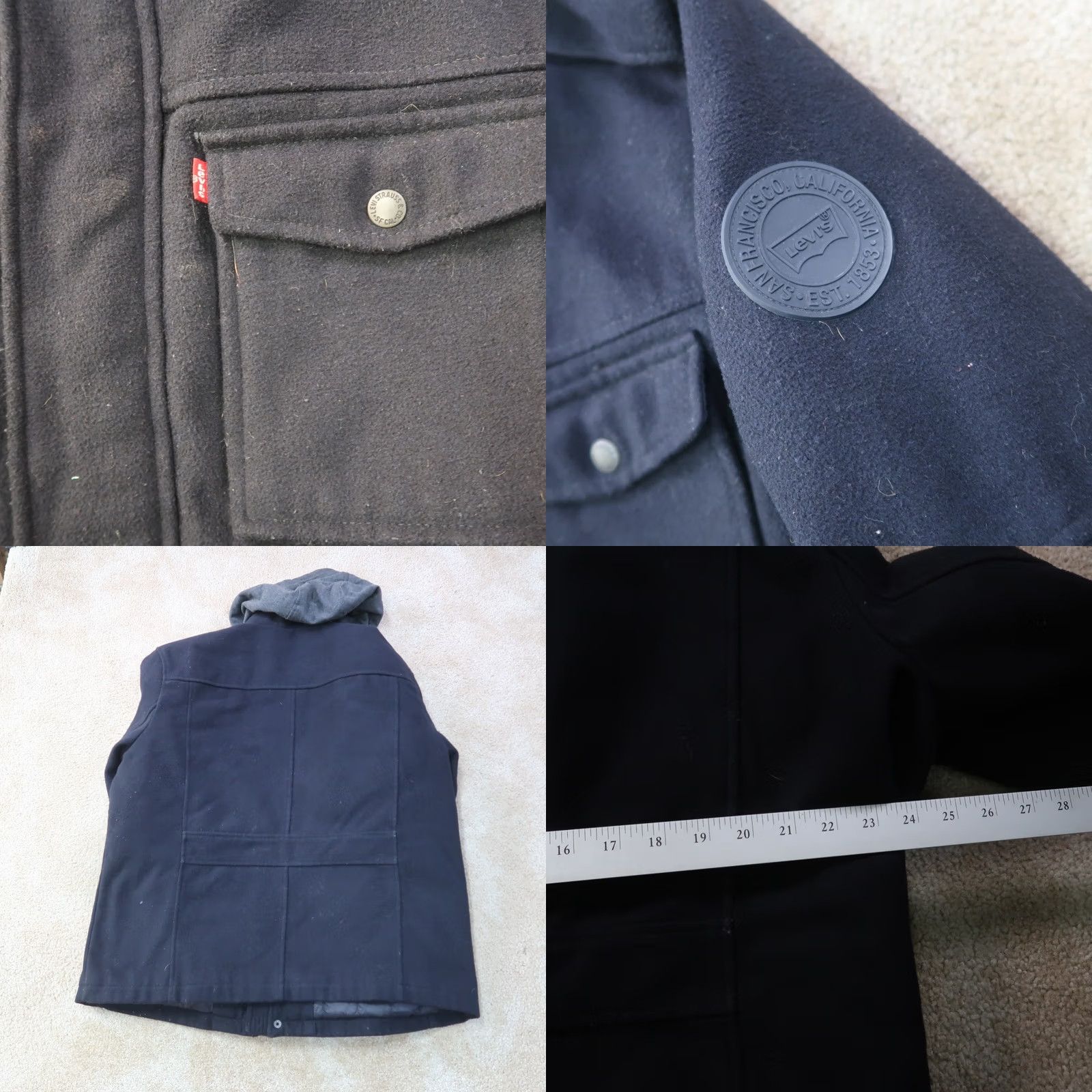 Levi's VINTAGE Levi's JACKET Pea Coat Hooded Full Zip XL Black Mens Winter 90s Western Travel Workwear Size US XL / EU 56 / 4 - 8 Thumbnail