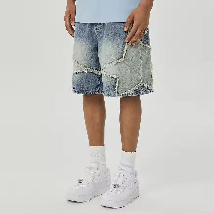 Y2K Stars Patchwork Short Wide Leg Jeans