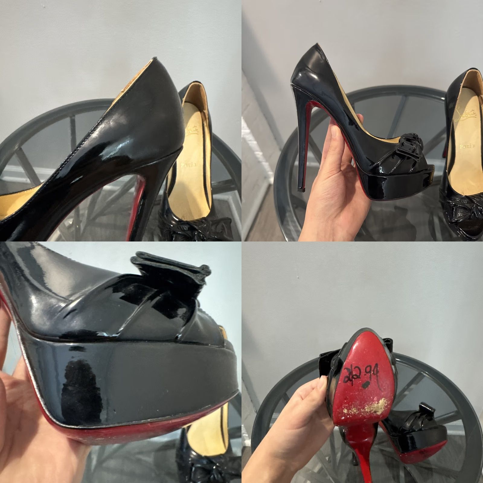 Christian Louboutin Christian Louboutin Pump Womens Black Patent Leather Madame Butterfly Peep Toe Pumps Size US 6 / IT 36 - 10 Thumbnail