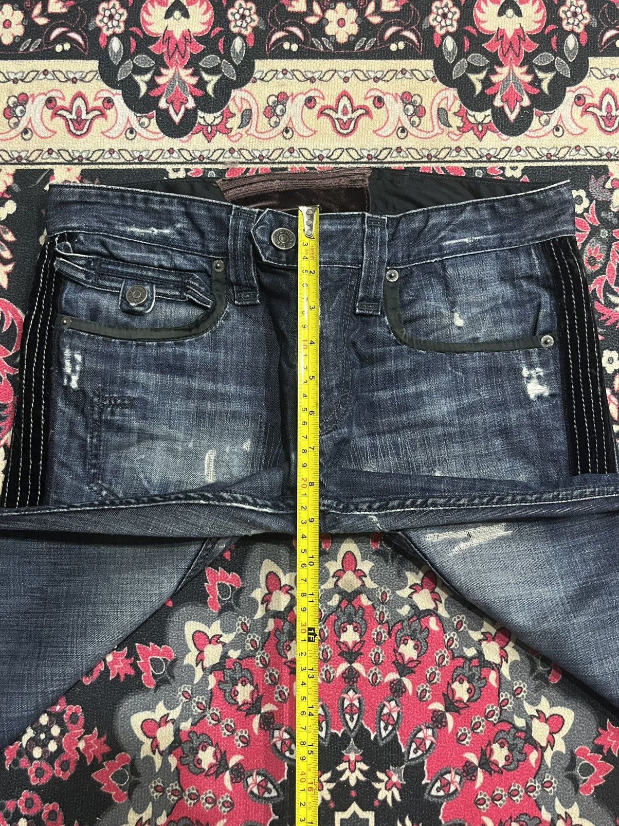Ben Taverniti Unravel Project Vintage Ben Tavernity Velvet Side Panel Distressed Blue Jean Size US 28 / EU 44 - 13 Thumbnail