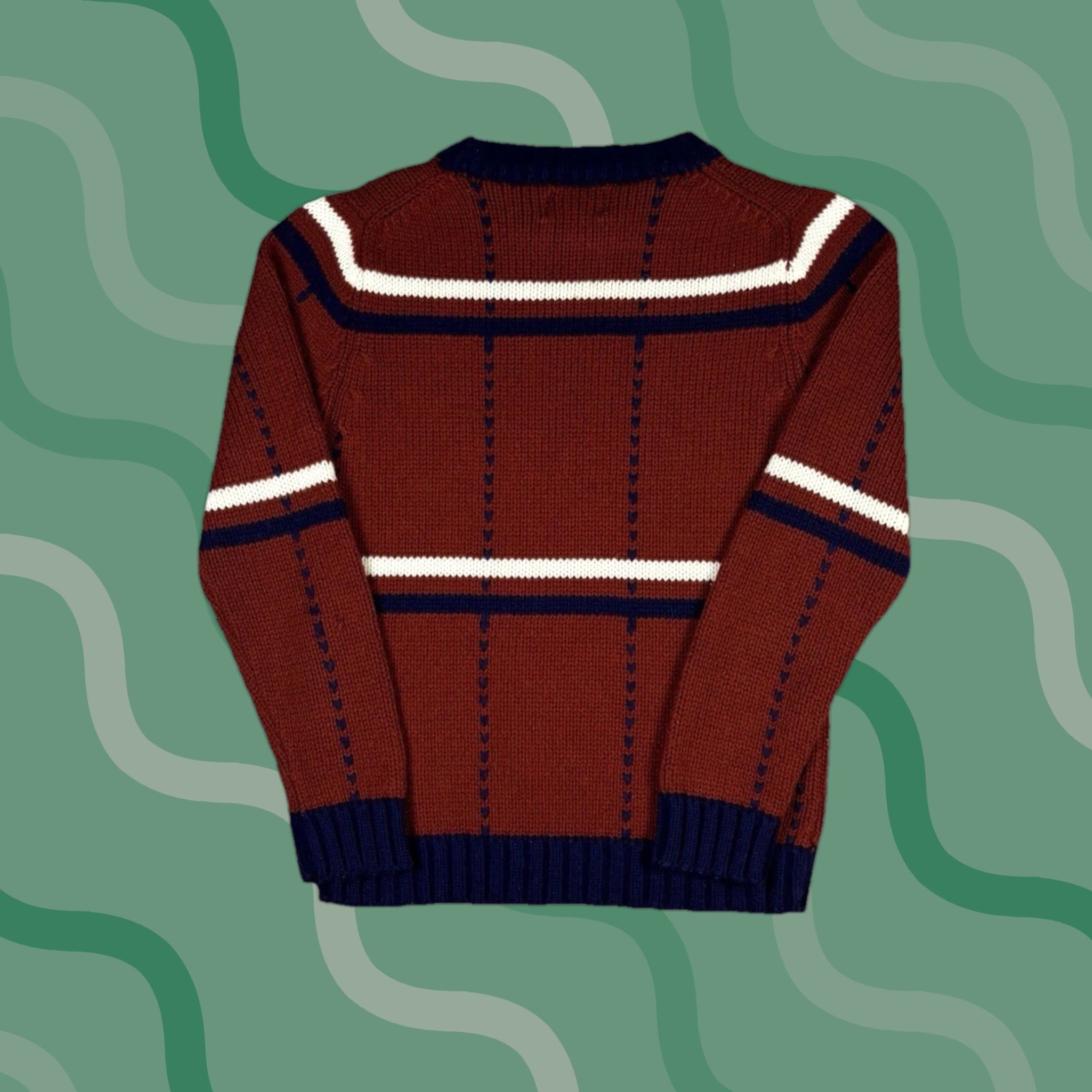 Vintage VINTAGE Knit Sweater Acrylic Diamond Striped Pattern Adult Small 70s Mens Pullover Crew Neck Brown Classic Lightweight Size US S / EU 44-46 / 1 - 1 Thumbnail