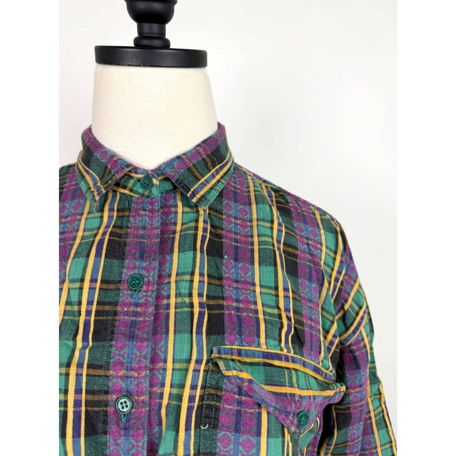 Vintage VINTAGE Tony France Plaid Button-Up Shirt Womens XL Green Cotton Bohemian 80s 90s Retro Casual Womens Size XL / US 12-14 / IT 48-50 - 3 Thumbnail