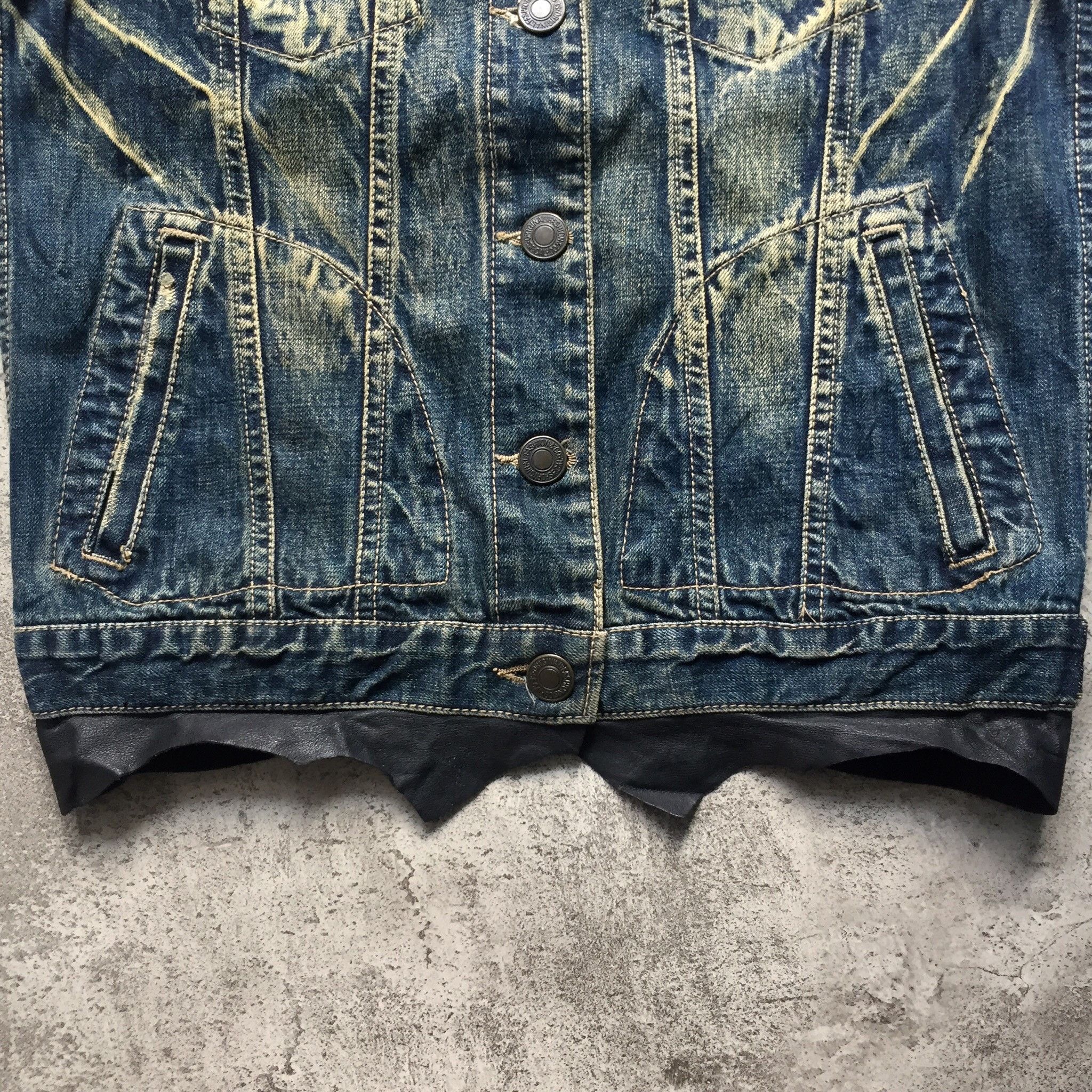 GOSTAR DE FUGA Fuga Mud Wash Faded Denim And Leather Vest Jacket Size US M / EU 48-50 / 2 - 3 Thumbnail