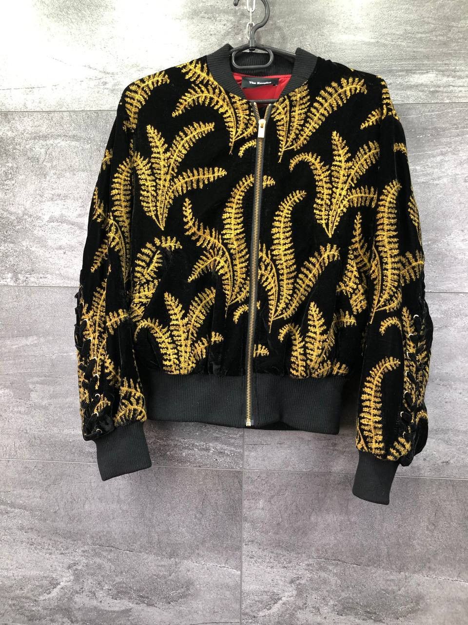 image of Womens Embroidered The Kooples Velvet Bomber Jacket in Black (Size Small)