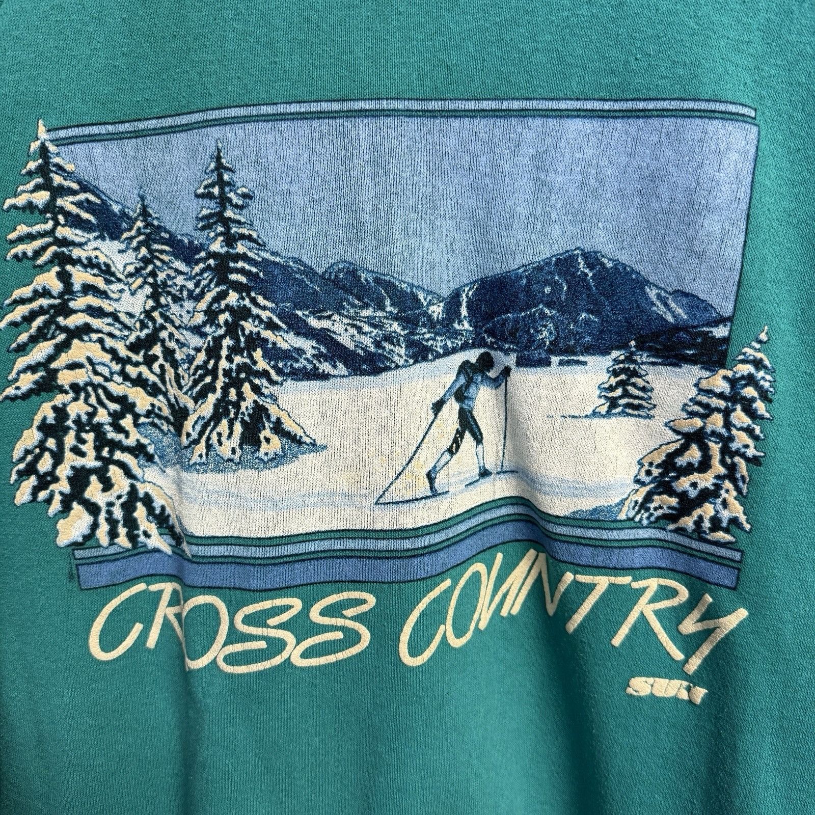 Vintage Vintage 90s Cross Country Skiing Sweatshirt Green Crew Neck Size US L / EU 52-54 / 3 - 3 Thumbnail
