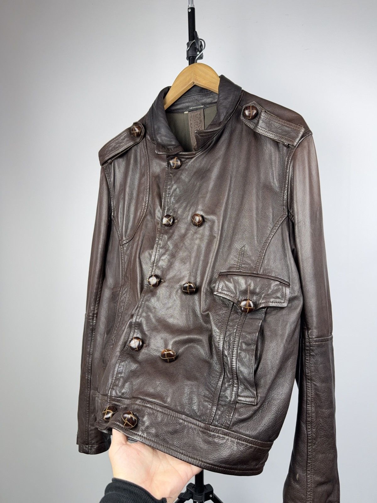 Messagerie Messagerie Italy Brown Leather Jacket Biker Military Style Size US L / EU 52-54 / 3 - 5 Thumbnail