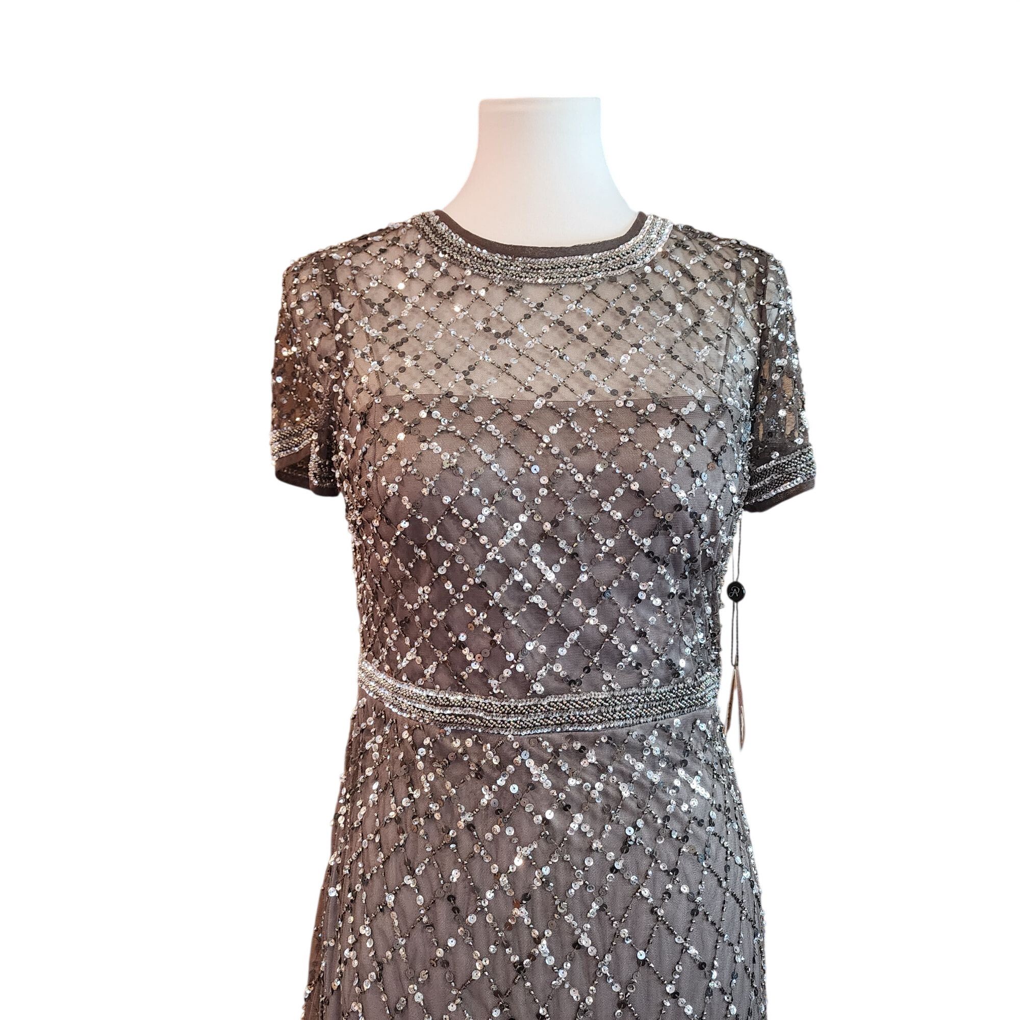 Adrianna Papell Adrianna Papell Short Sleeve Sequined Long Dress with Godets Size M / US 6-8 / IT 42-44 - 7 Thumbnail