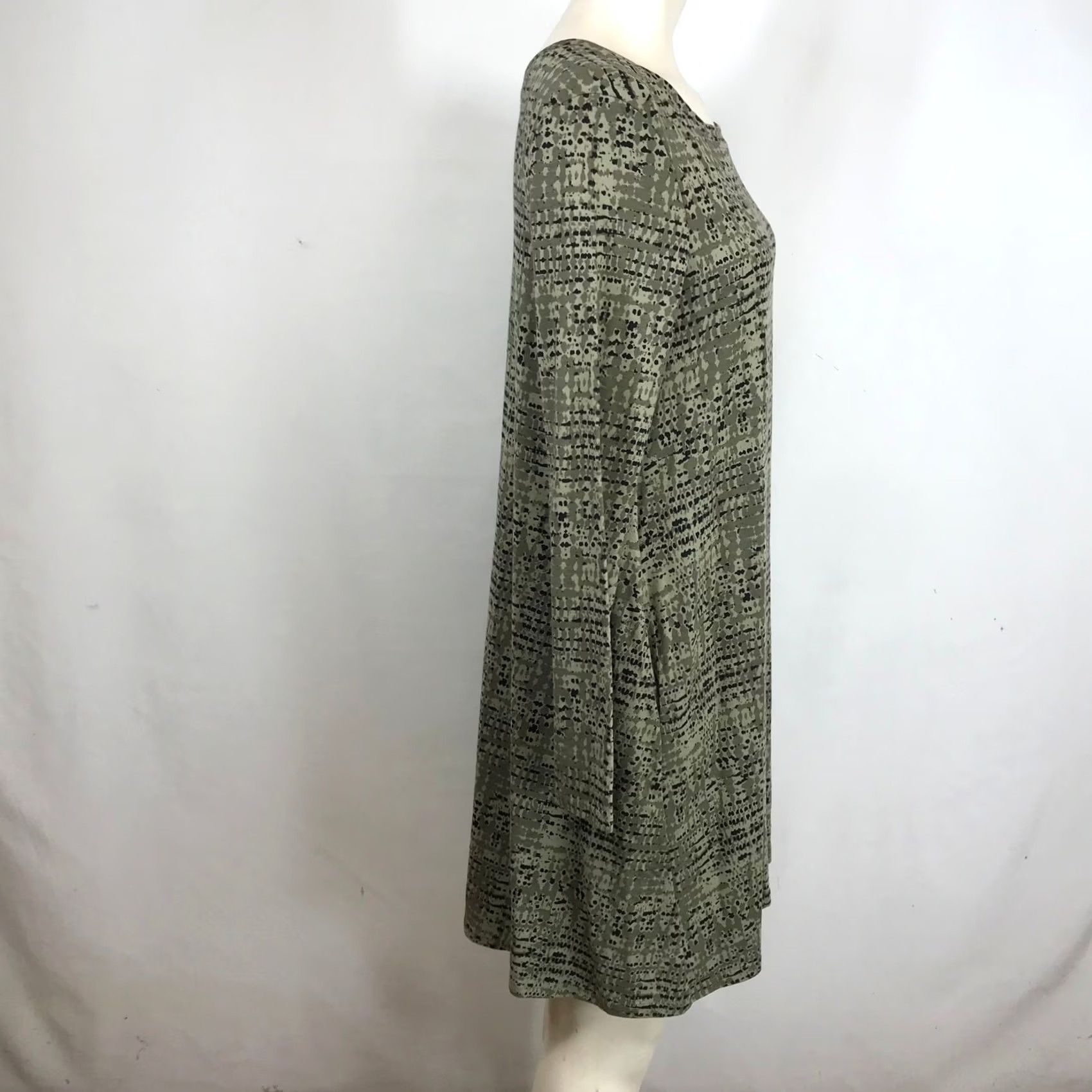 Vintage Pact Organic Cotton Long Sleeve Shift Dress Olive Green Abstract Dot Print M Size M / US 6-8 / IT 42-44 - 4 Thumbnail