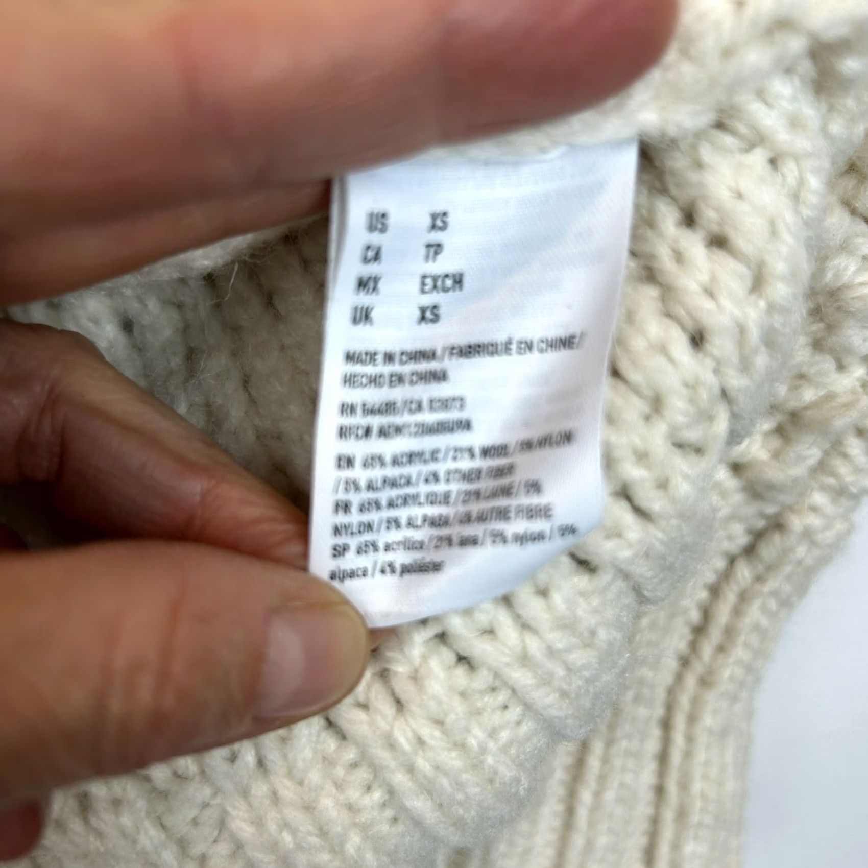 Vintage American Eagle Sweater Womens XS Oversized Knit Pullover Ivory Acrylic Wool Fisherman Casual Crew Neck Long Sleeve Solid Modern Capsule Size XS / US 0-2 / IT 36-38 - 7 Thumbnail