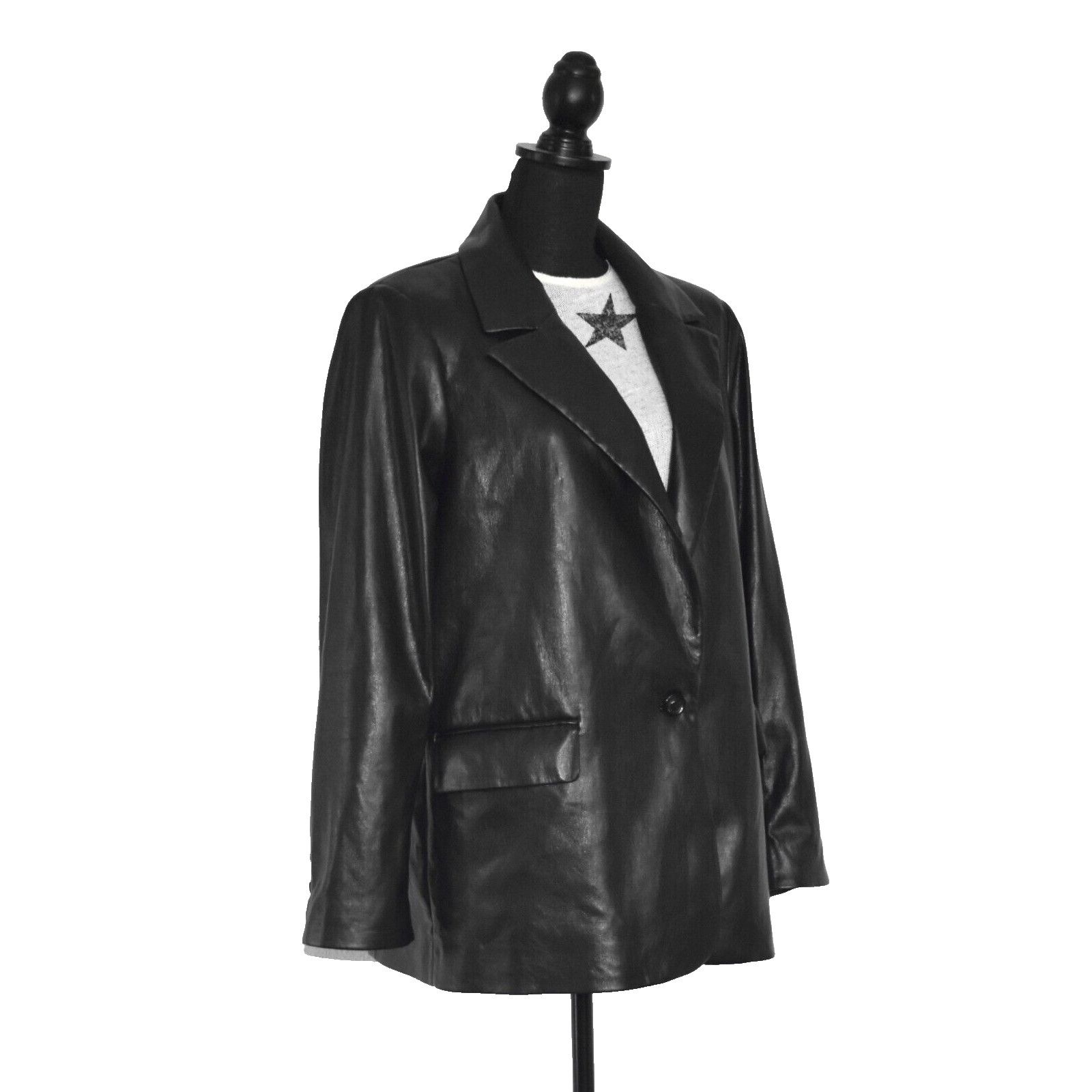 Alice + Olivia ALICE + OLIVIA Black Faux Leather Blazer Jacket Size L Size L / US 10 / IT 46 - 2 Preview