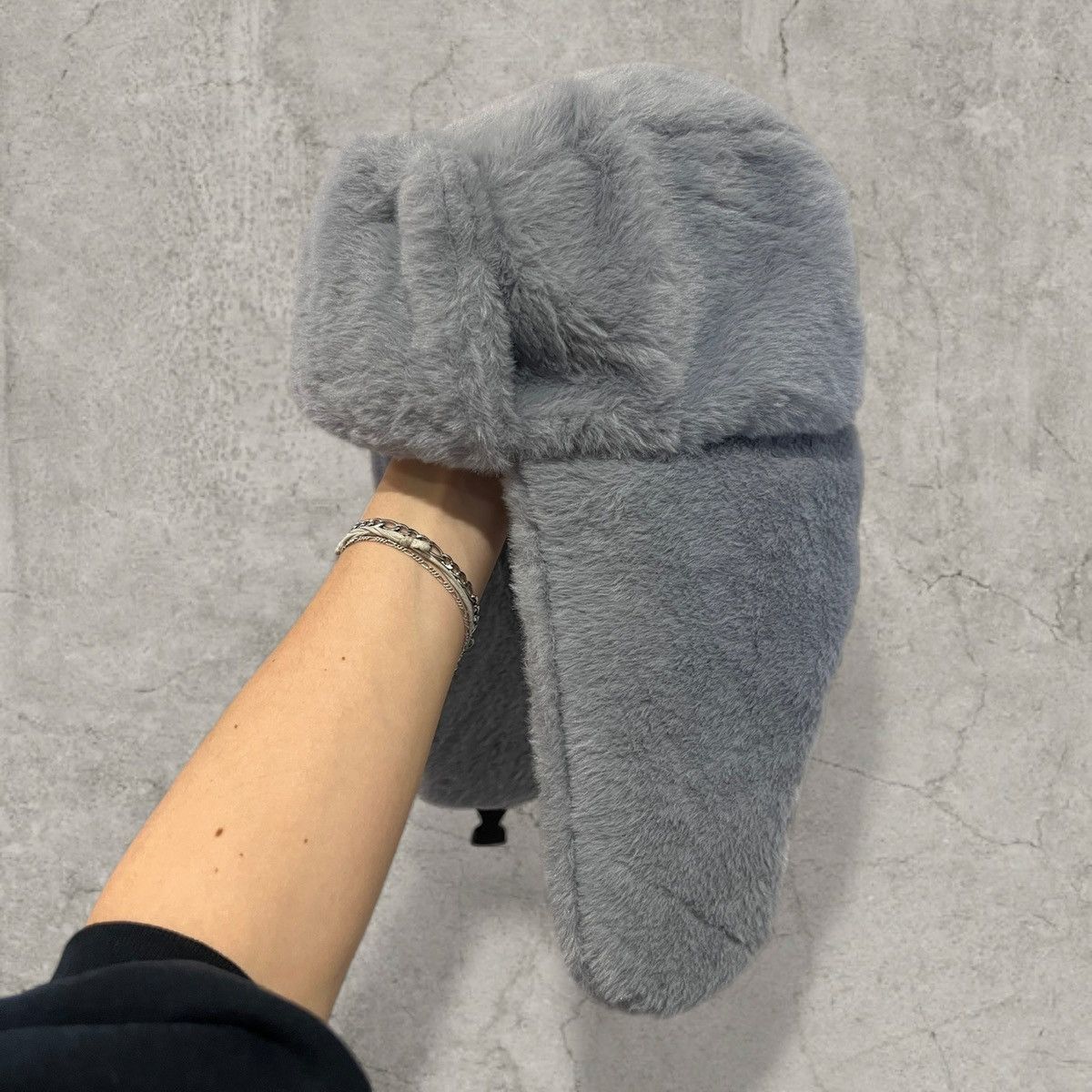 Japanese Brand Russian Ushanka fluffy winter hat, grey faux fur. One size Size ONE SIZE - 2 Thumbnail
