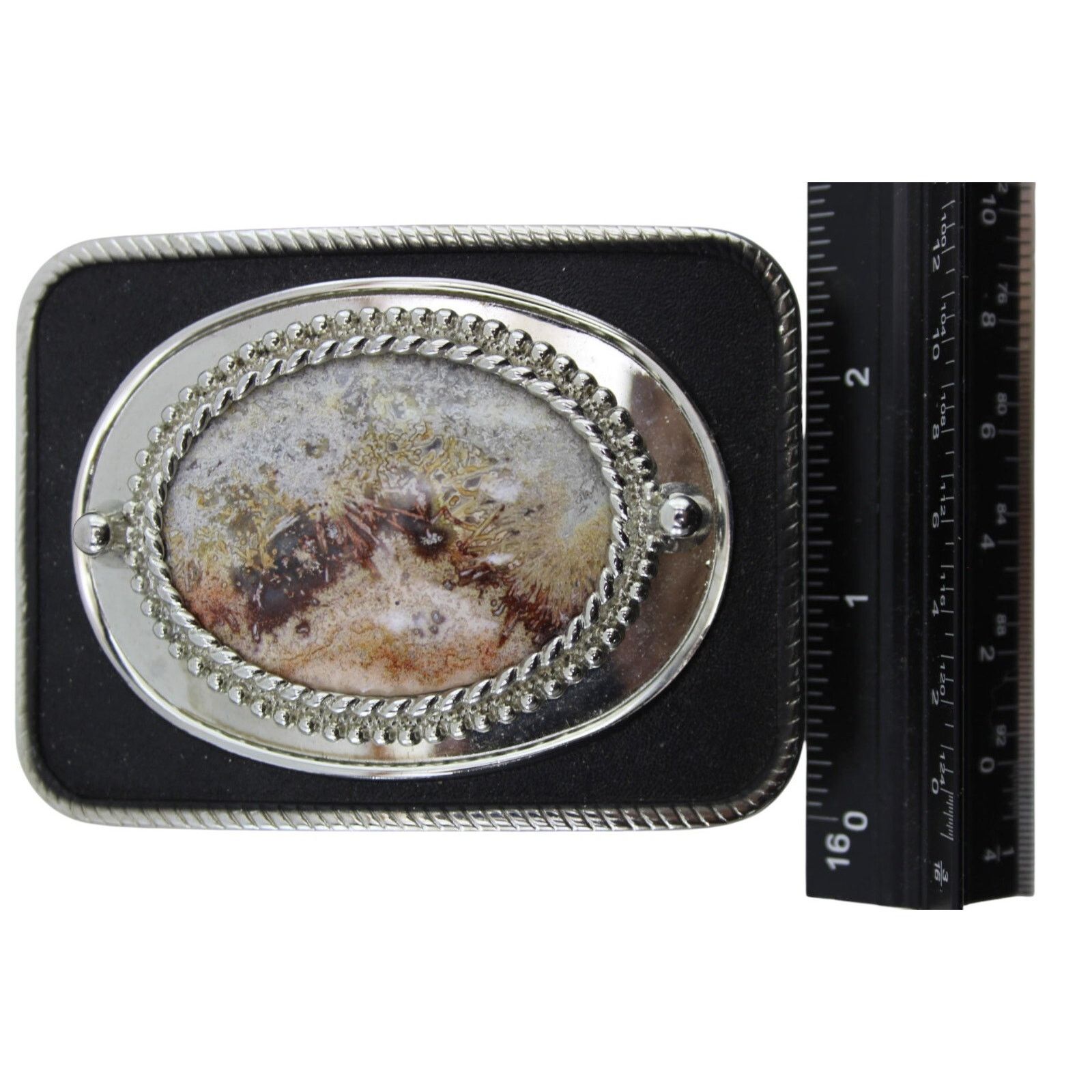 Other Picture Agate Jasper Belt Buckle (2) • Silvertone • Black Size ONE SIZE - 3 Thumbnail