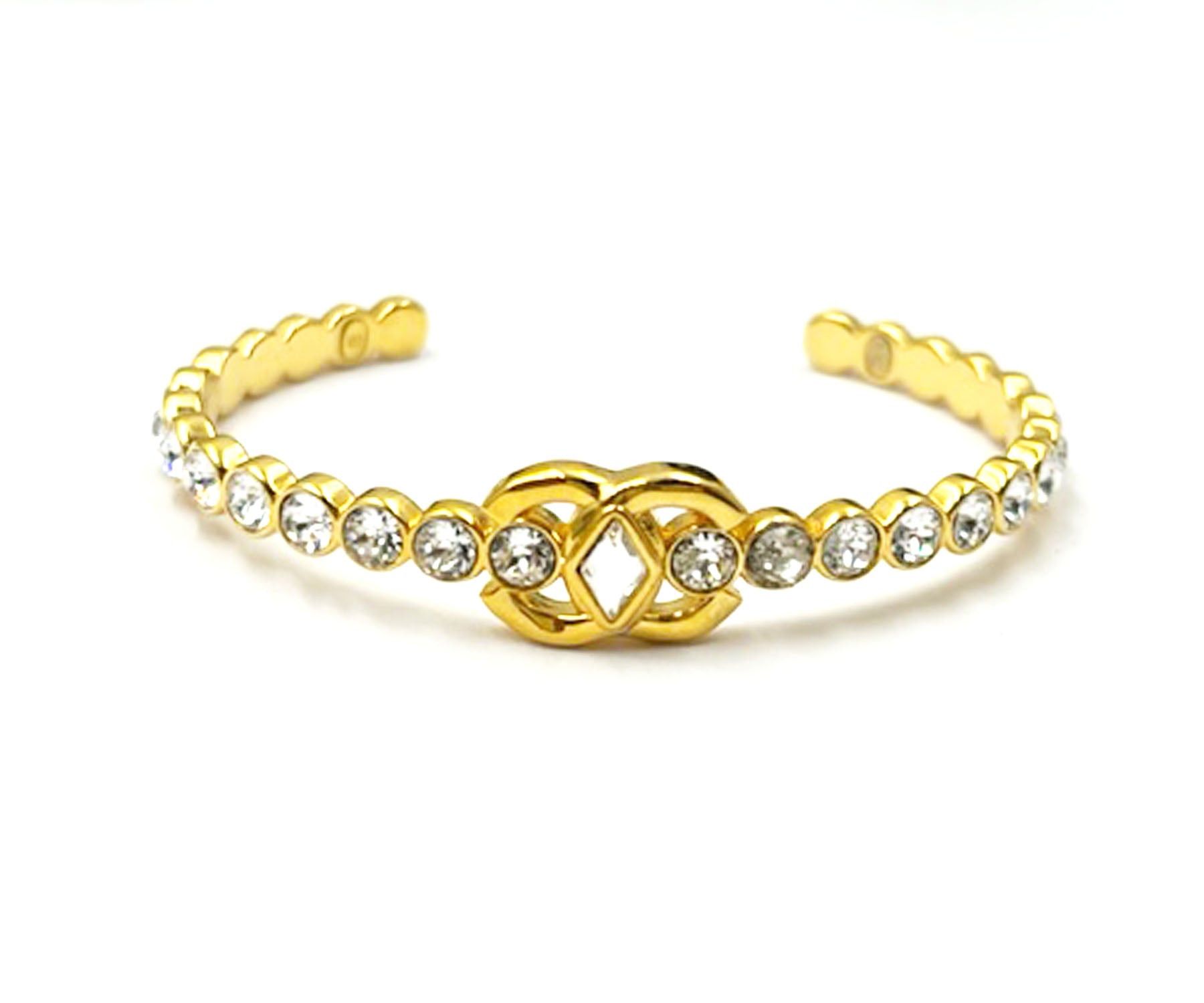 image of Chanel Gold Plated Cc Marquise Round Crystal Cuff Bracelet, Women's