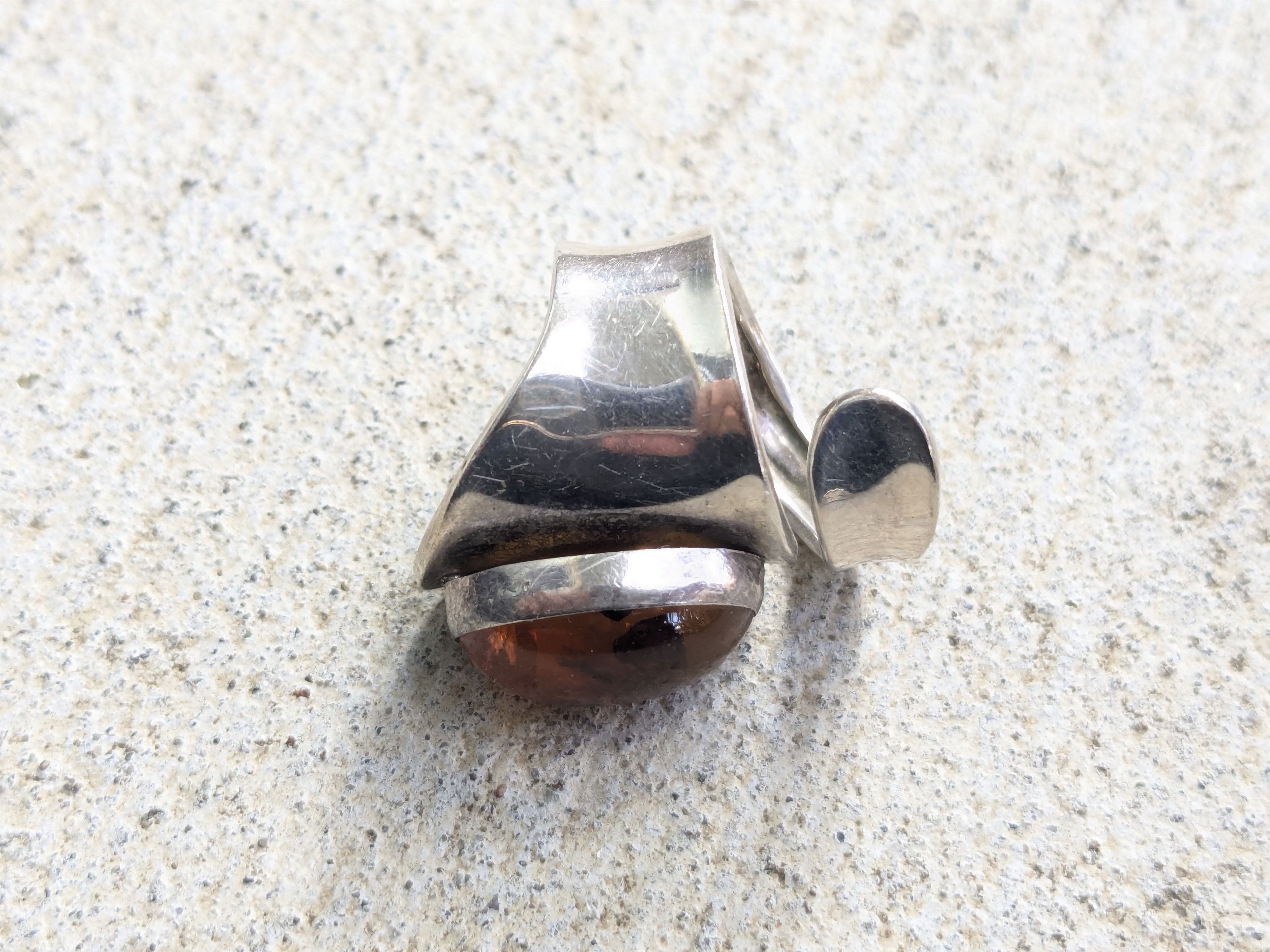 Jewelry Vintage Sterling Silver Ring Amber 9 Amber Modern Size ONE SIZE - 5 Thumbnail
