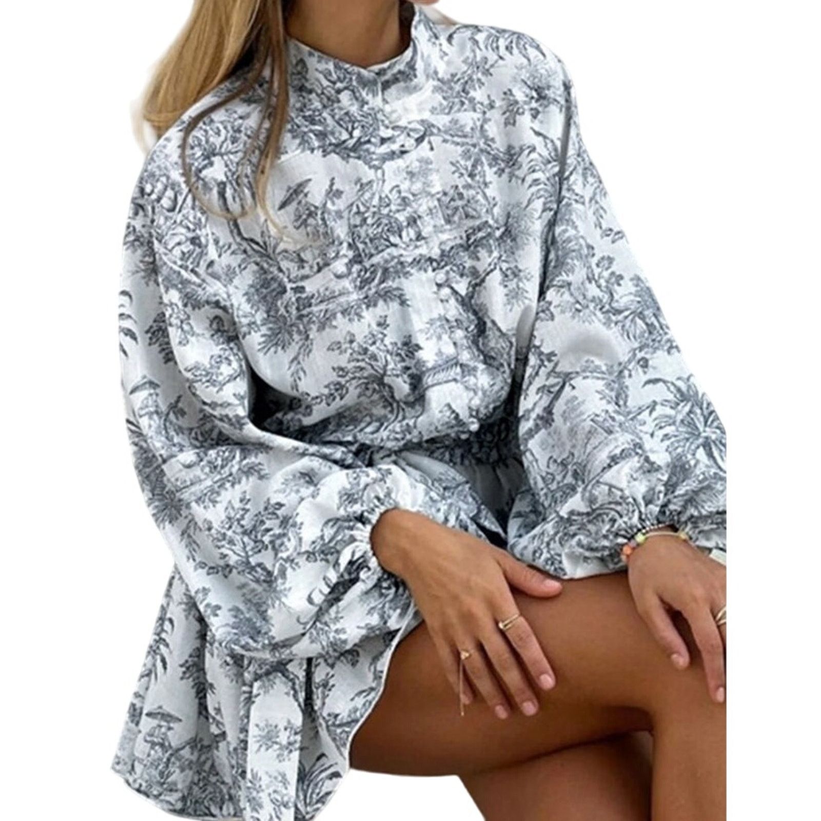 Other Commense Grey Ink Painting Print Tie Up A-Line Short Dress Size S / US 4 / IT 40 - 2 Thumbnail