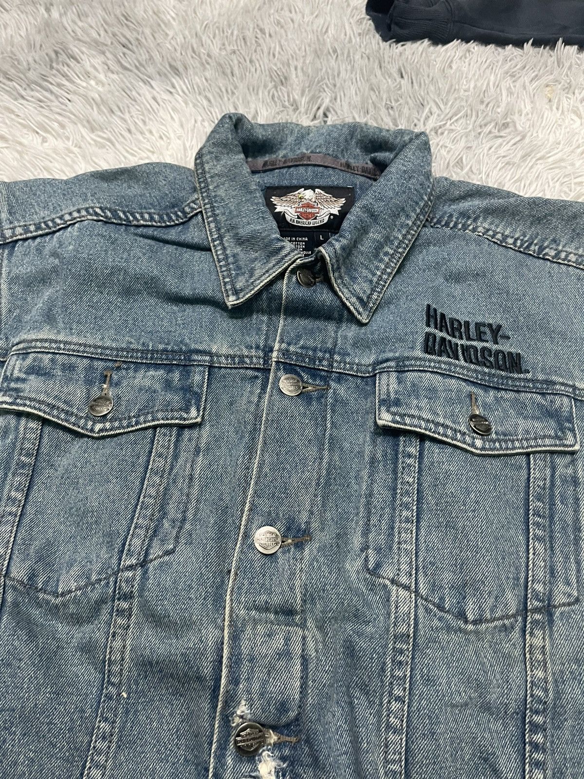 Harley Davidson 2000s HARLEY DAVIDSON EMBROIDERED LOGO DENIM DISTRESSED Size US L / EU 52-54 / 3 - 8 Thumbnail