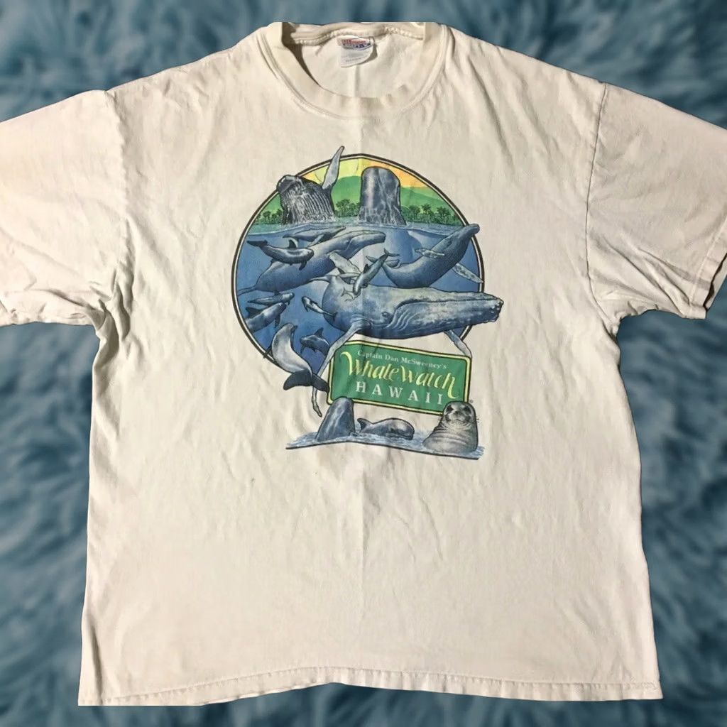 Vintage VINTAGE Hawaii Whale Watch T-Shirt XL White Animals Graphic Tee 90s Surf Beach Grunge Punk Nature Ocean Marine California USA Mens Size US XL / EU 56 / 4 - 1 Thumbnail