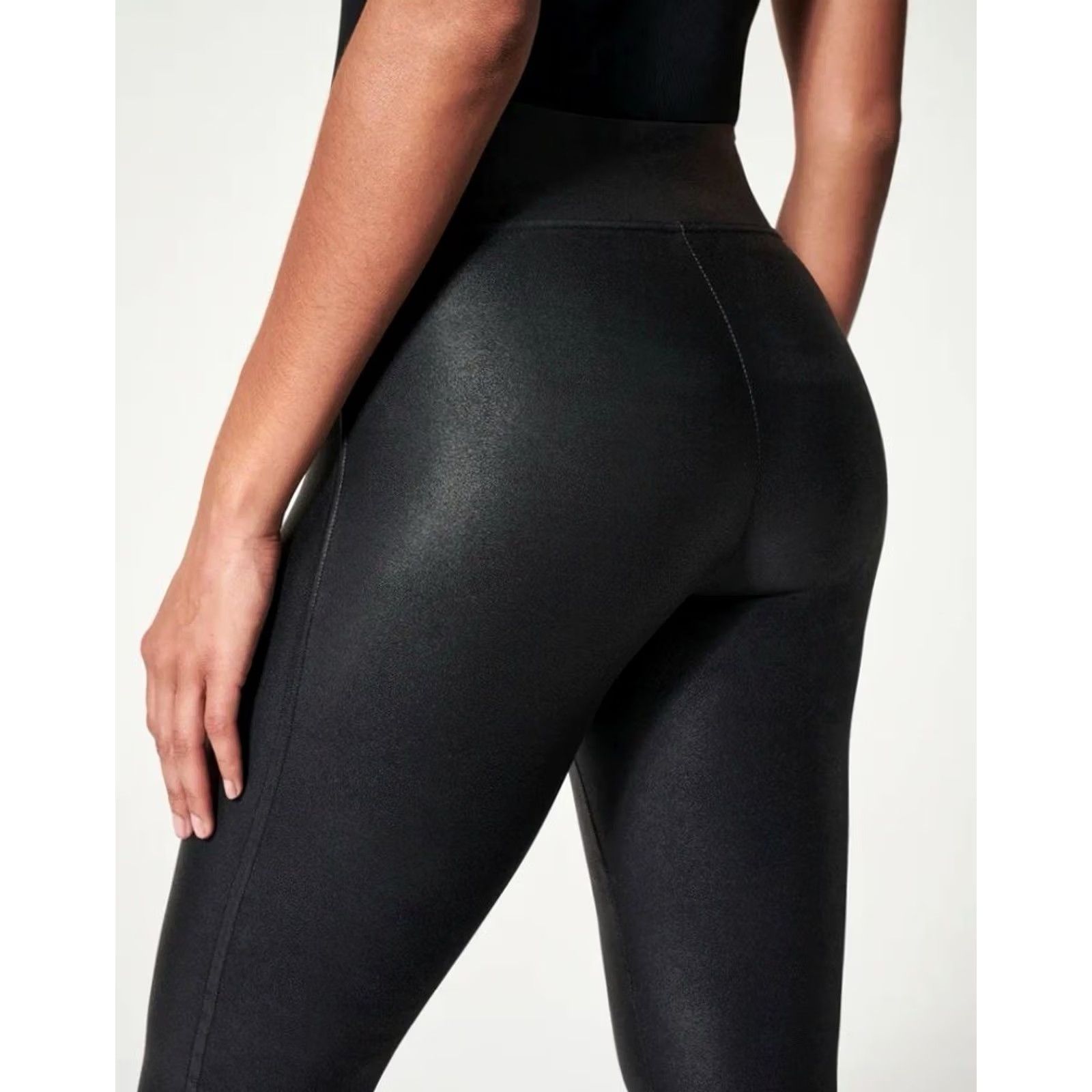 Spanx VINTAGE Spanx Faux Leather Black Power Waistband High Waist Leggings Womens S 2437 Size 28" / US 6 / IT 42 - 3 Thumbnail