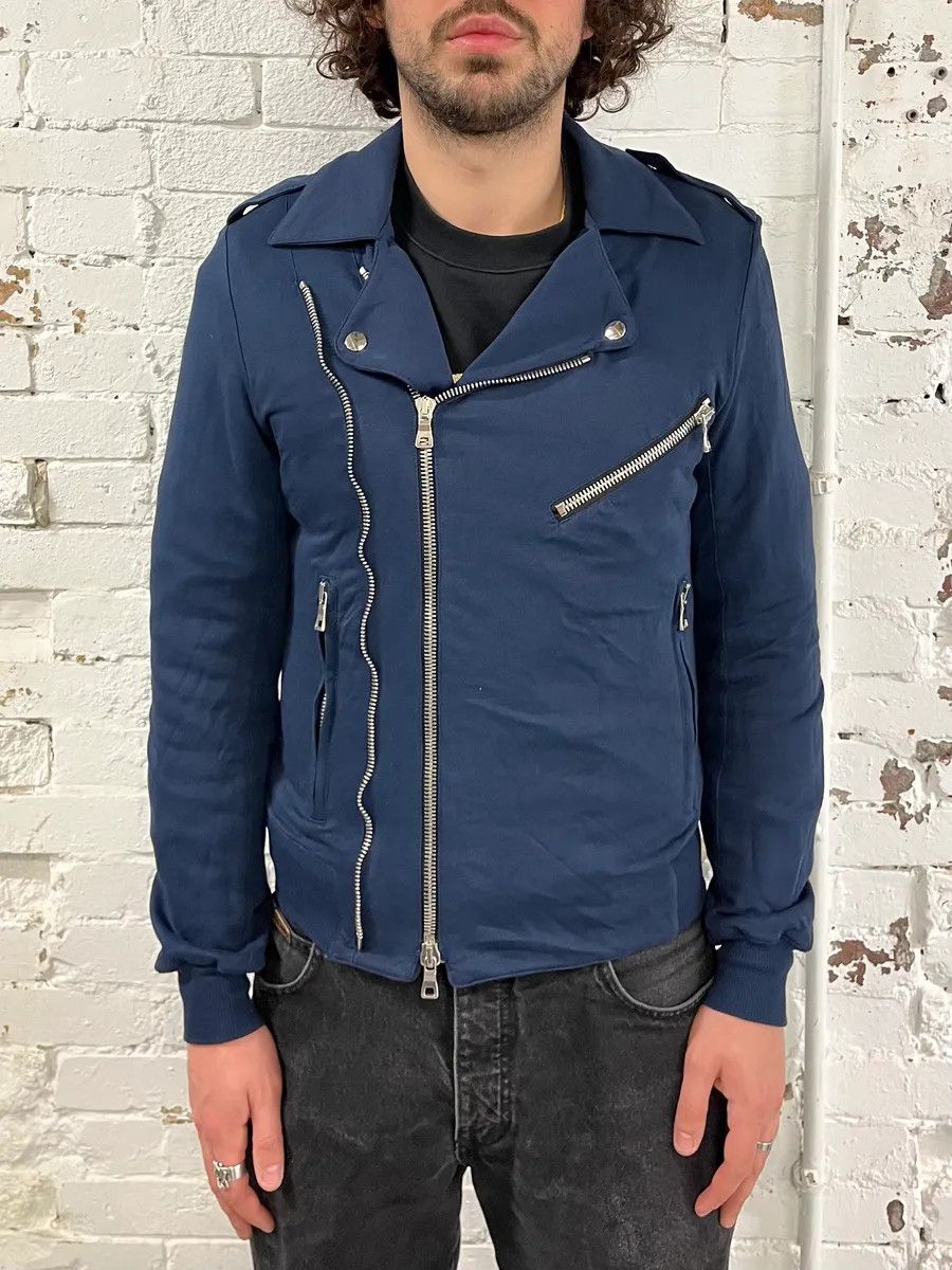 Balmain SS2015 Balmain Navy Blue Asymmetrical Biker Jacket Size US S / EU 44-46 / 1 - 1 Thumbnail