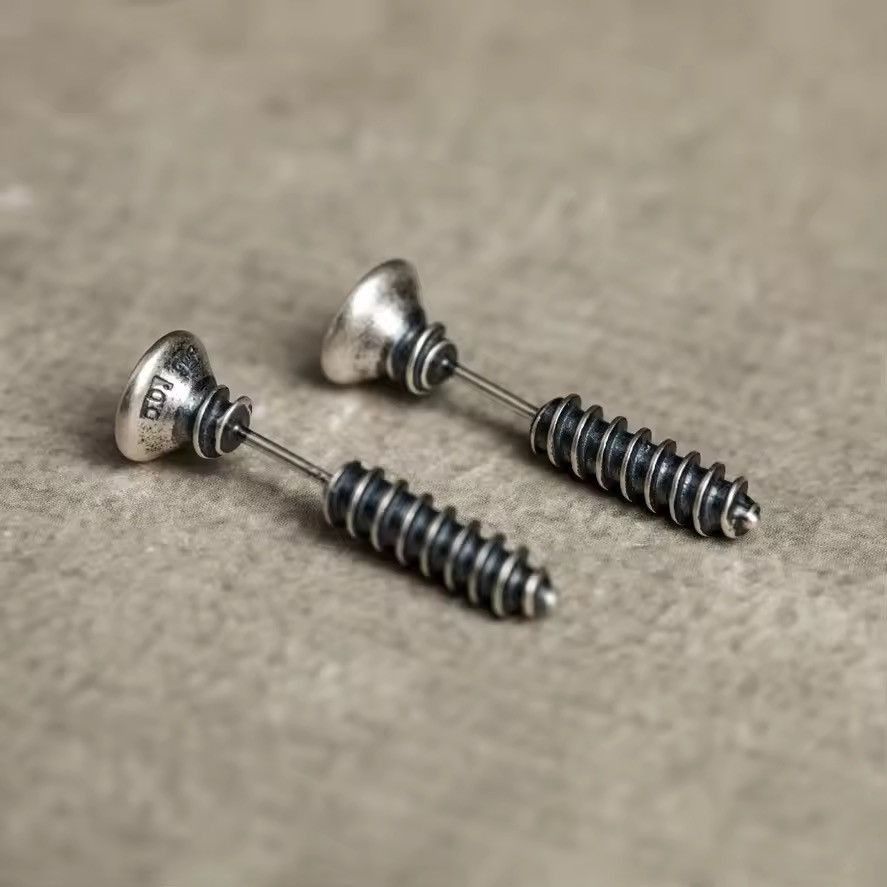 Jewelry 925 Sterling Silver Punk Hiphop Style Screw Stud Earrings Size ONE SIZE - 2 Thumbnail