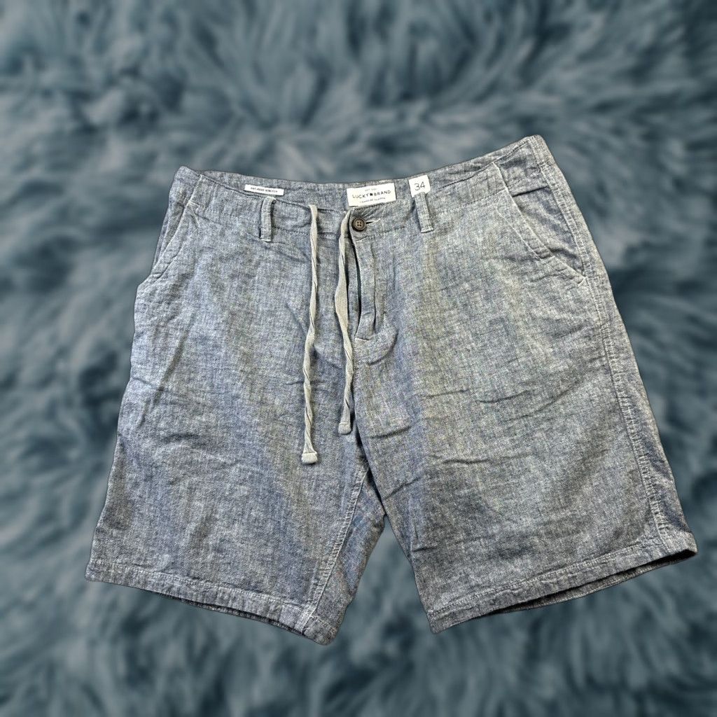 Lucky Brand Lucky Brand Shorts Mens 34 Blue Linen Blend Drawstring Beach Pool Chino Casual 90s Theme Mens Size US 34 / EU 50 - 1 Thumbnail