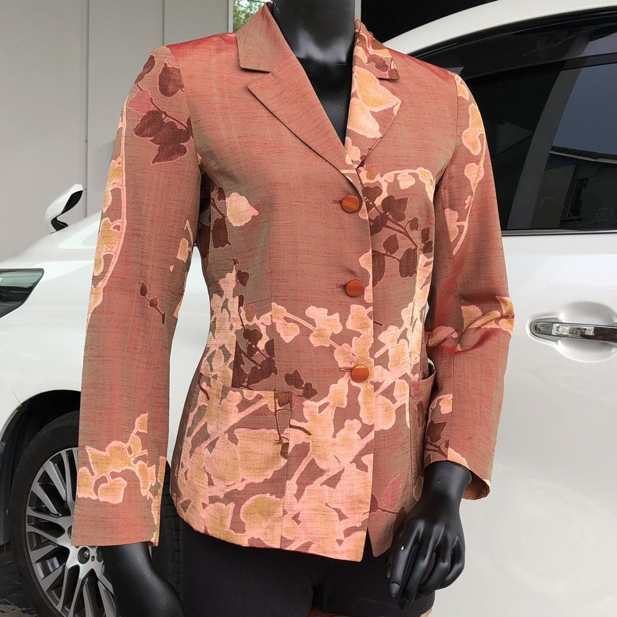 Kenzo KENZO Paris Brown Floral Pattern Rayon Suit Blazer / Jacket Size M / US 6-8 / IT 42-44 - 4 Thumbnail