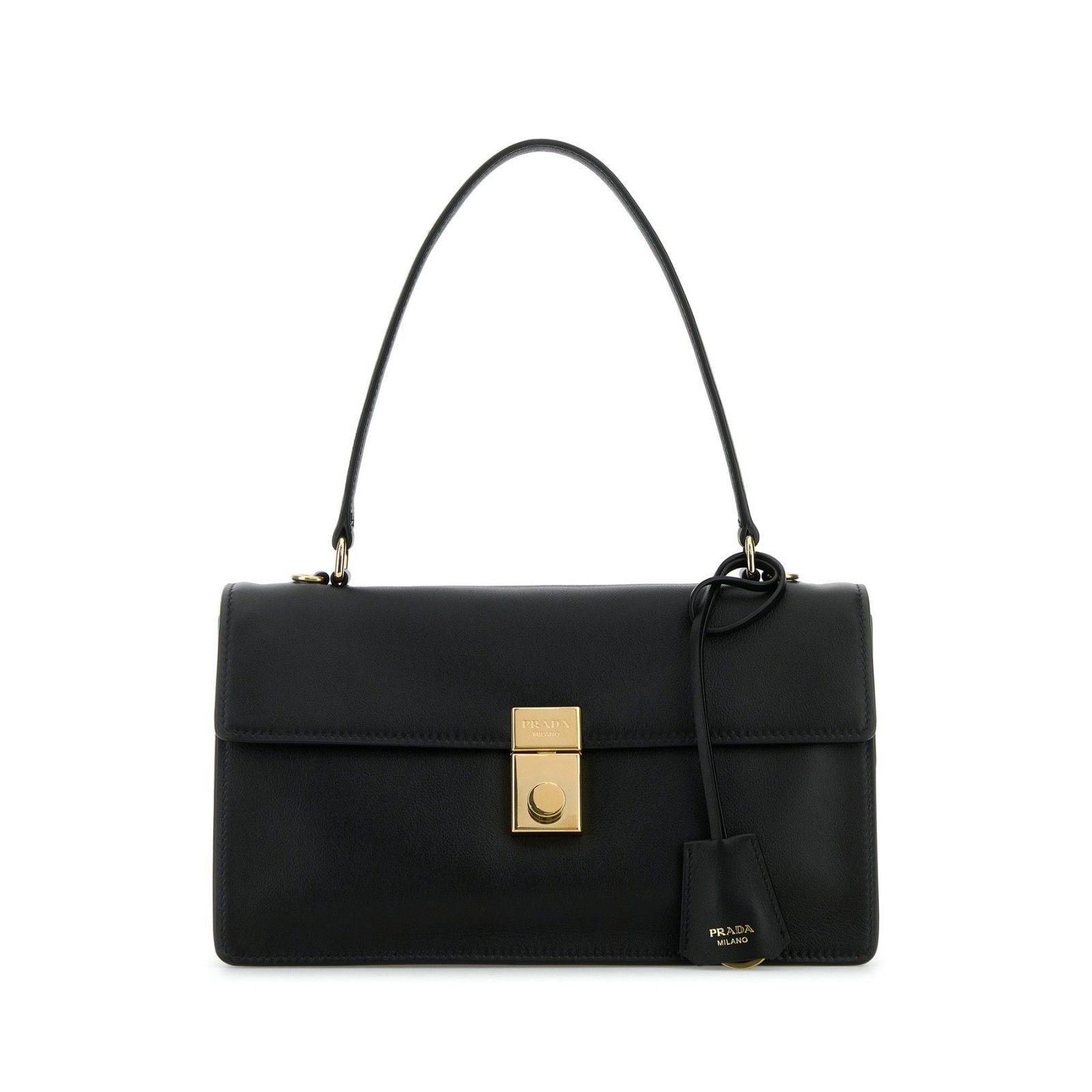 Prada PRADA Gold Buckle Medium Black Leather Shoulder Bag New & Au Size ONE SIZE - 1 Thumbnail
