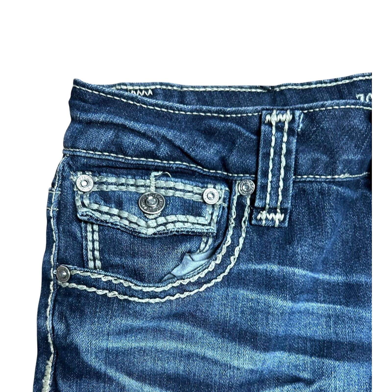 Denime ZCO Jeans Ladies Blue Distressed Embroidered Embellished Denim Jeans Size 11 Women’s Regular Bootcut 5-Pocket Cotton Blend Spandex Size 32" / US 10 / IT 46 - 6 Thumbnail