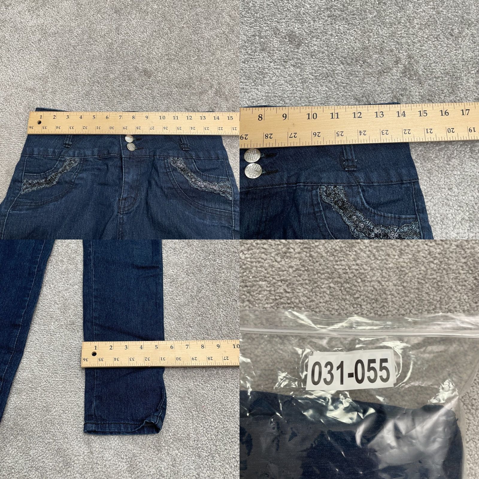 Vintage Diamante Jeans Diamante High Rise Denim Jeans Juniors 7 Blue Dark Wash Sequin Stretch 28x30 Skinny City Modern 7 Womens Size 28" / US 6 / IT 42 - 9 Thumbnail