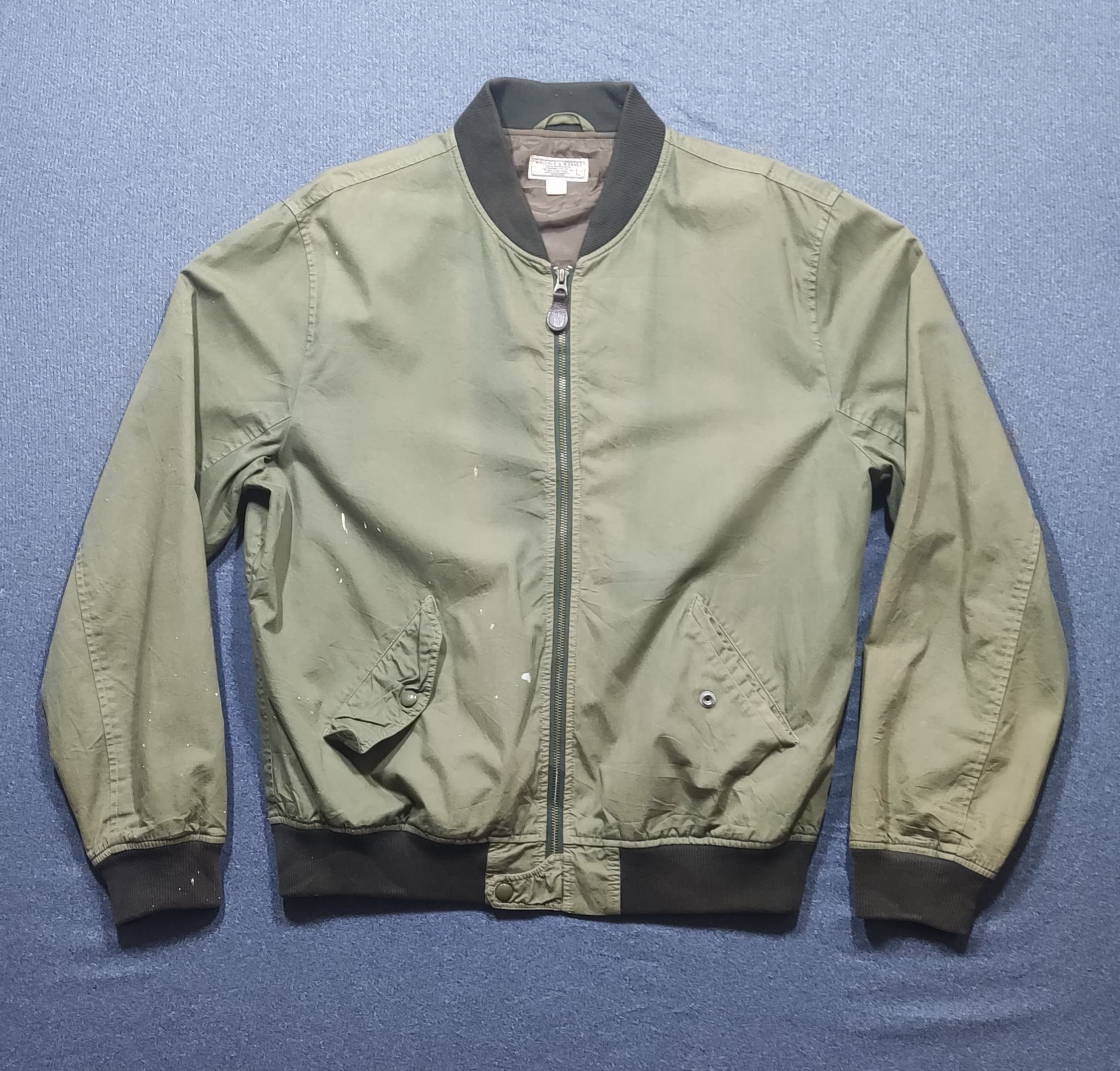 Wallace & Barnes DISTRESSED WALLACE & BARNES OLIVE GREEN ARMY BOMBER JACKET Size US L / EU 52-54 / 3 - 1 Thumbnail