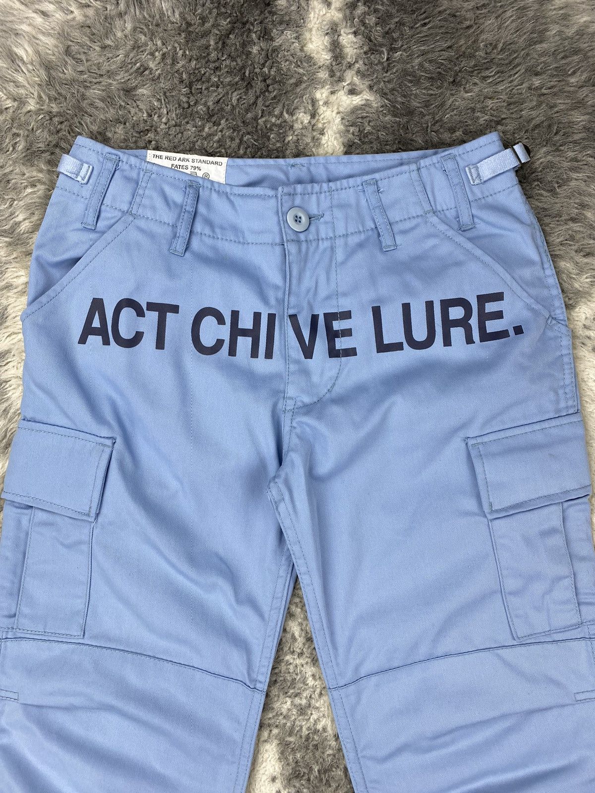 If Six Was Nine × Japanese Brand 🌟ACT CHIVE LURE🌟Spell Out RARE Color Baby Blue Cargo Pant Size US 29 - 3 Thumbnail