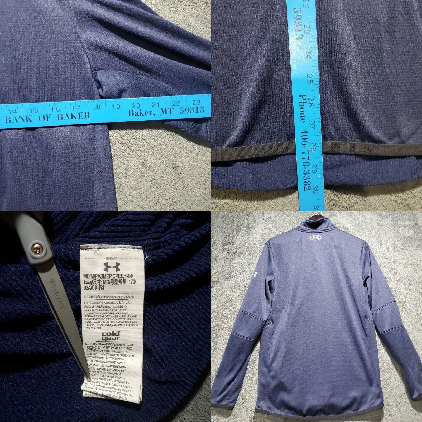 Under Armour Under Armour ColdGear Reactor Jacket Mens M Navy Blue 1/4 Zip Fitted Mid-Length Solid Logo Size US M / EU 48-50 / 2 - 8 Thumbnail