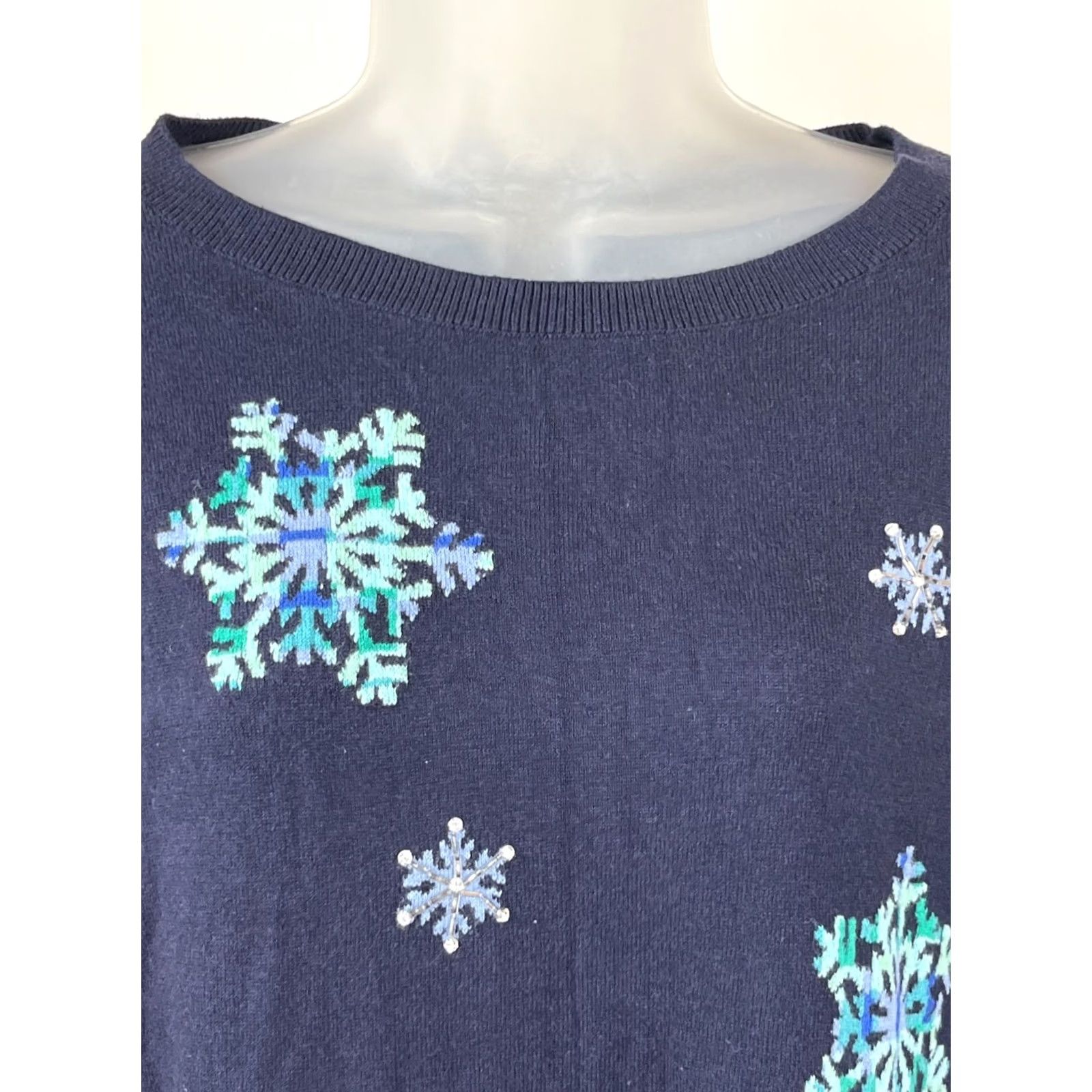 Talbots Talbots Sweater Womens Large Navy Blue Pullover Snowflake Sequin Knit Shirt Mens? Size L / US 10 / IT 46 - 2 Thumbnail
