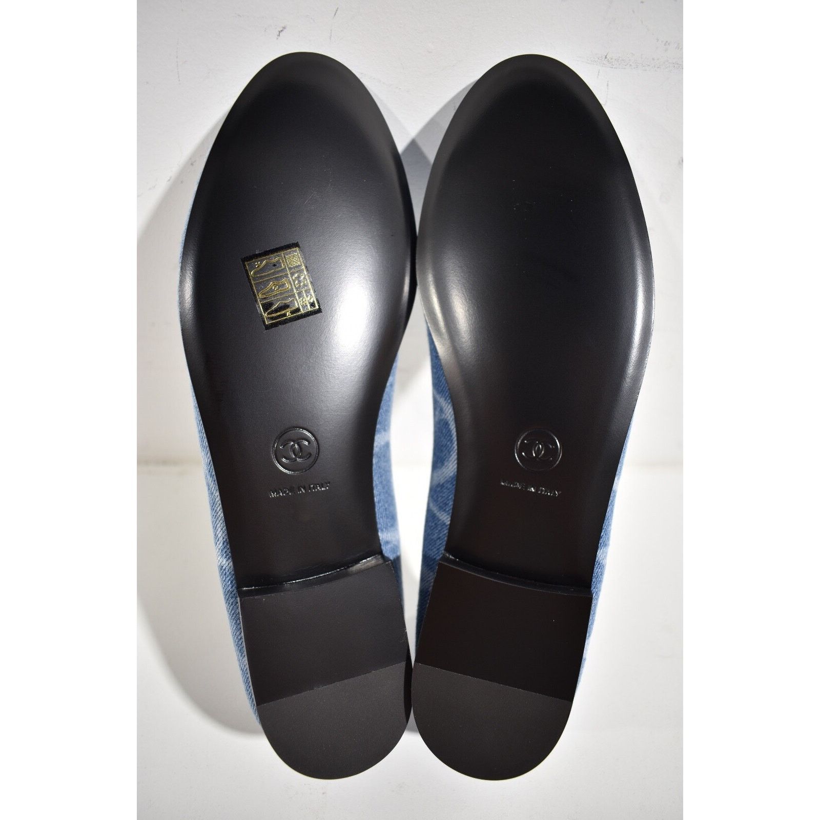 23B Printed Denim CC Logo Bow Tie Ballet Ballerina Flat 39.5