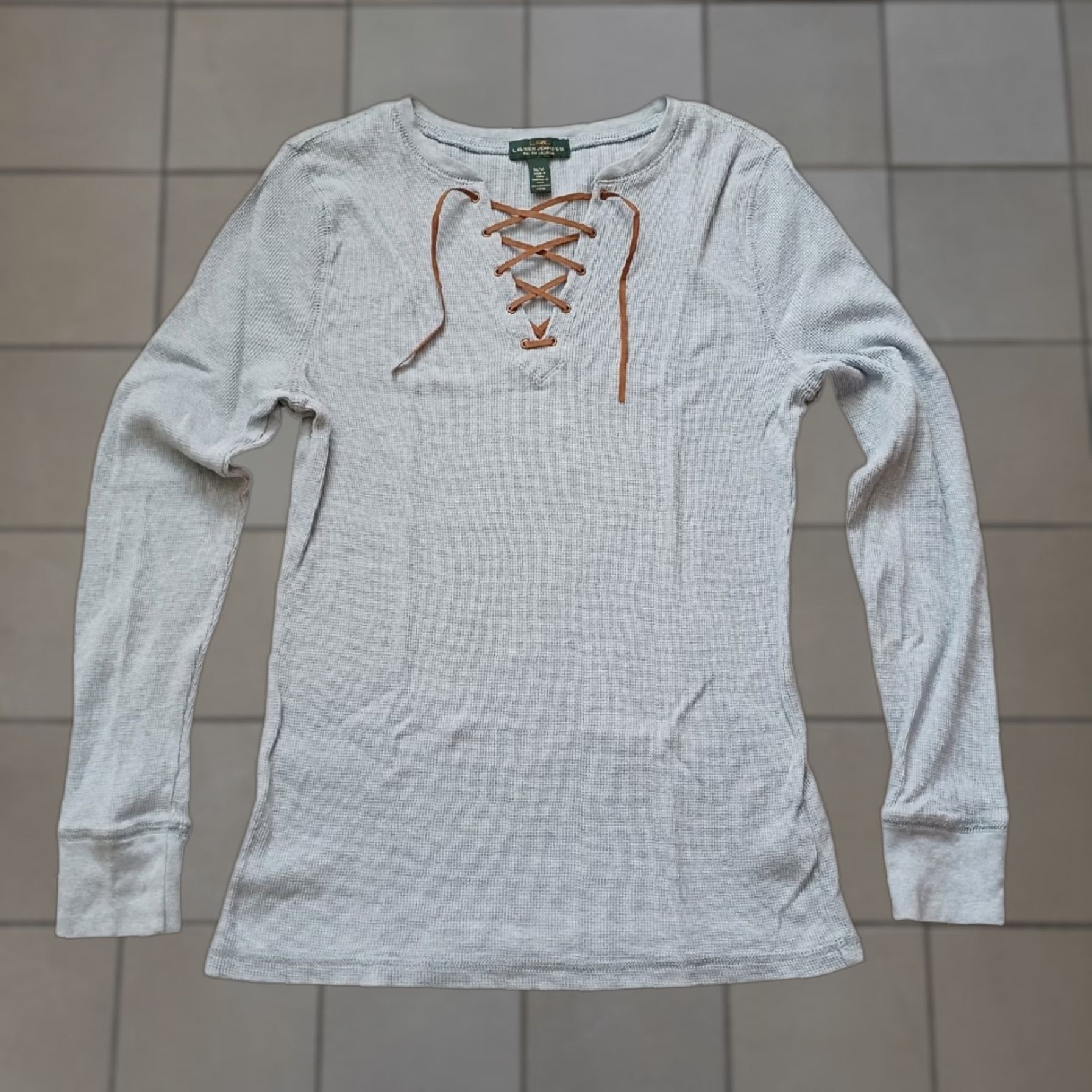 CO Ralph Lauren Jeans Co. Womens Sweater 1/4 Lace Up Green Casual Ladies Medium Knit Pullover V-Neck Long Sleeve Shirt Womens Size M / US 6-8 / IT 42-44 - 1 Thumbnail