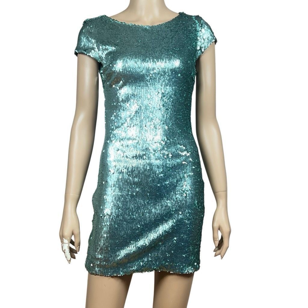 Zara Zara Basic Collection Green Sequin Mini Dress XS Size XS / US 0-2 / IT 36-38 - 1 Thumbnail