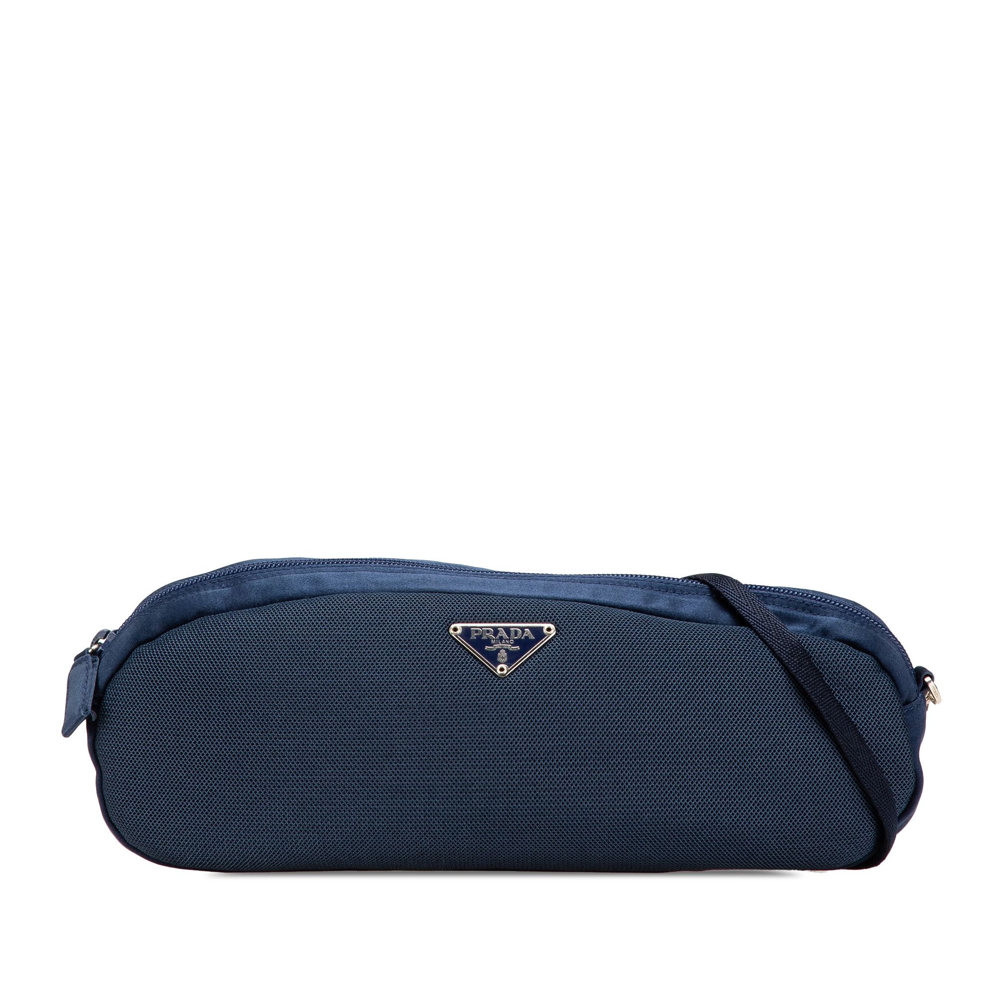 Prada Satin Trimmed Mesh Shoulder Bag in Blue, Women's