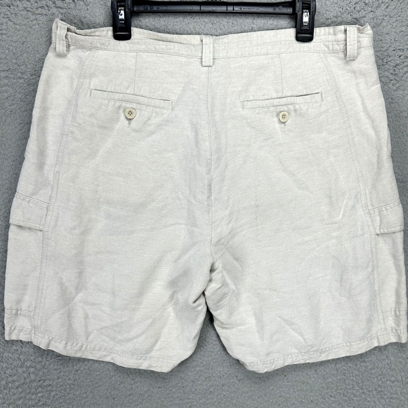 Cubavera Cubavera Mens Linen Blend Shorts 38 Cream Flat Front Cargo Pocket Casual Outdoor Size US 38 / EU 54 - 2 Thumbnail